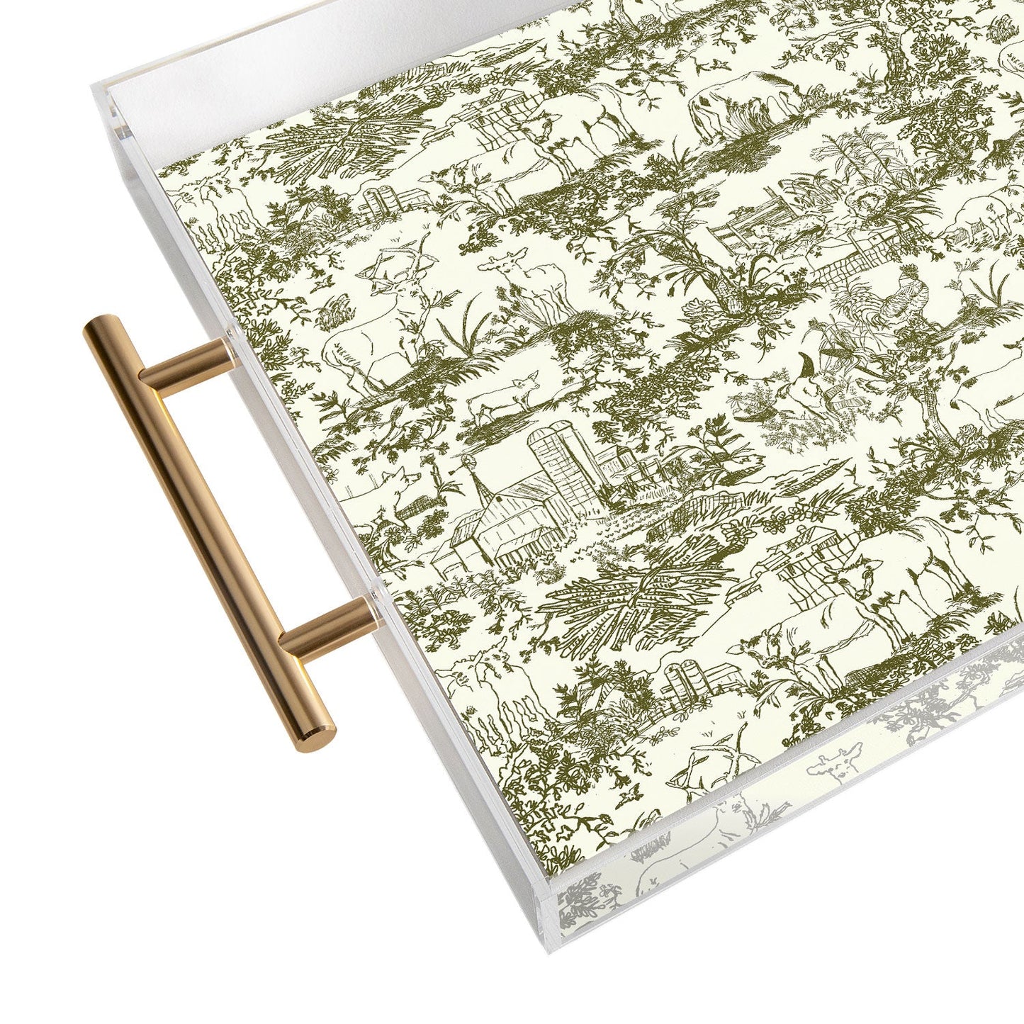 Rachelle Roberts Farm Land Toile In Vintage Green Acrylic Tray
