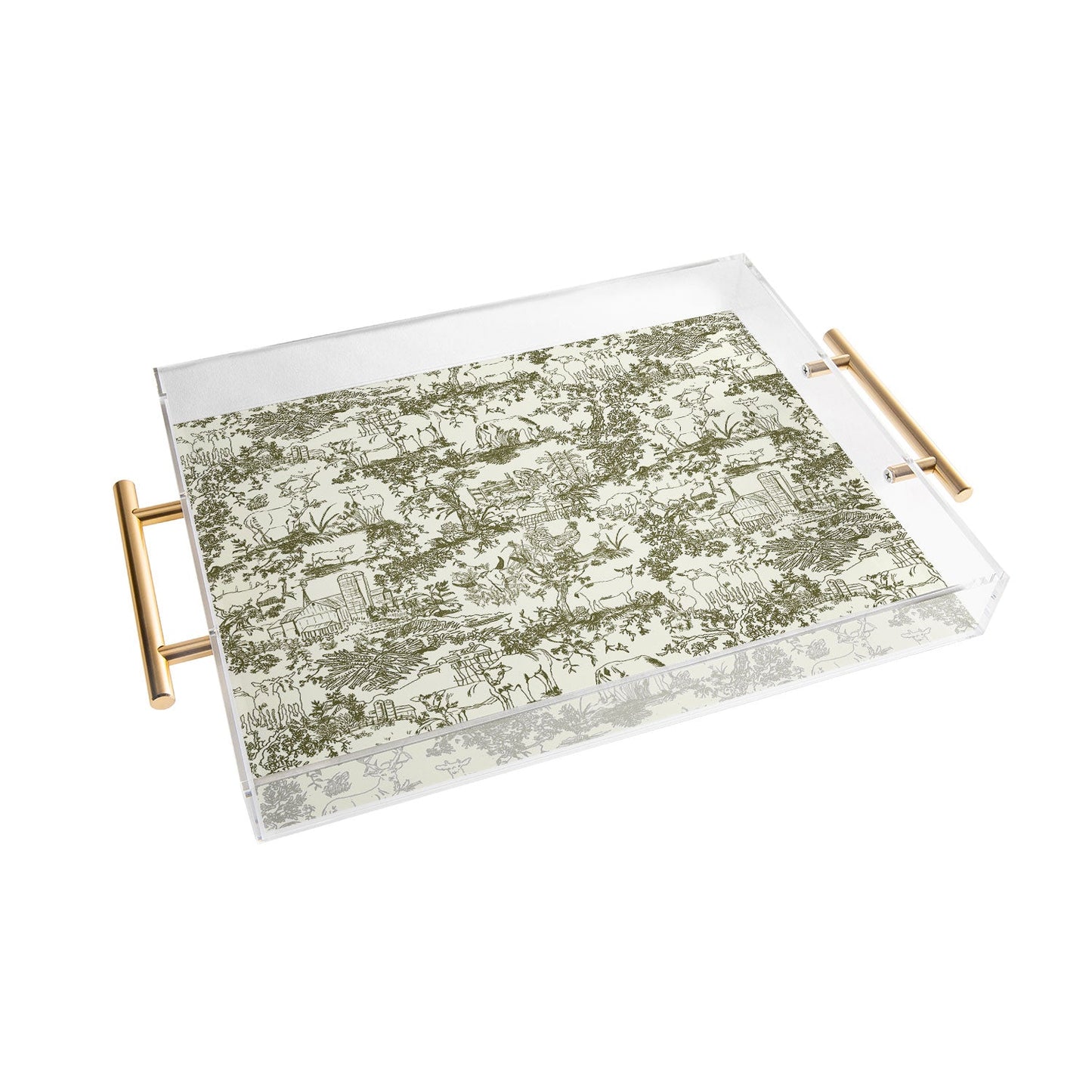 Rachelle Roberts Farm Land Toile In Vintage Green Acrylic Tray