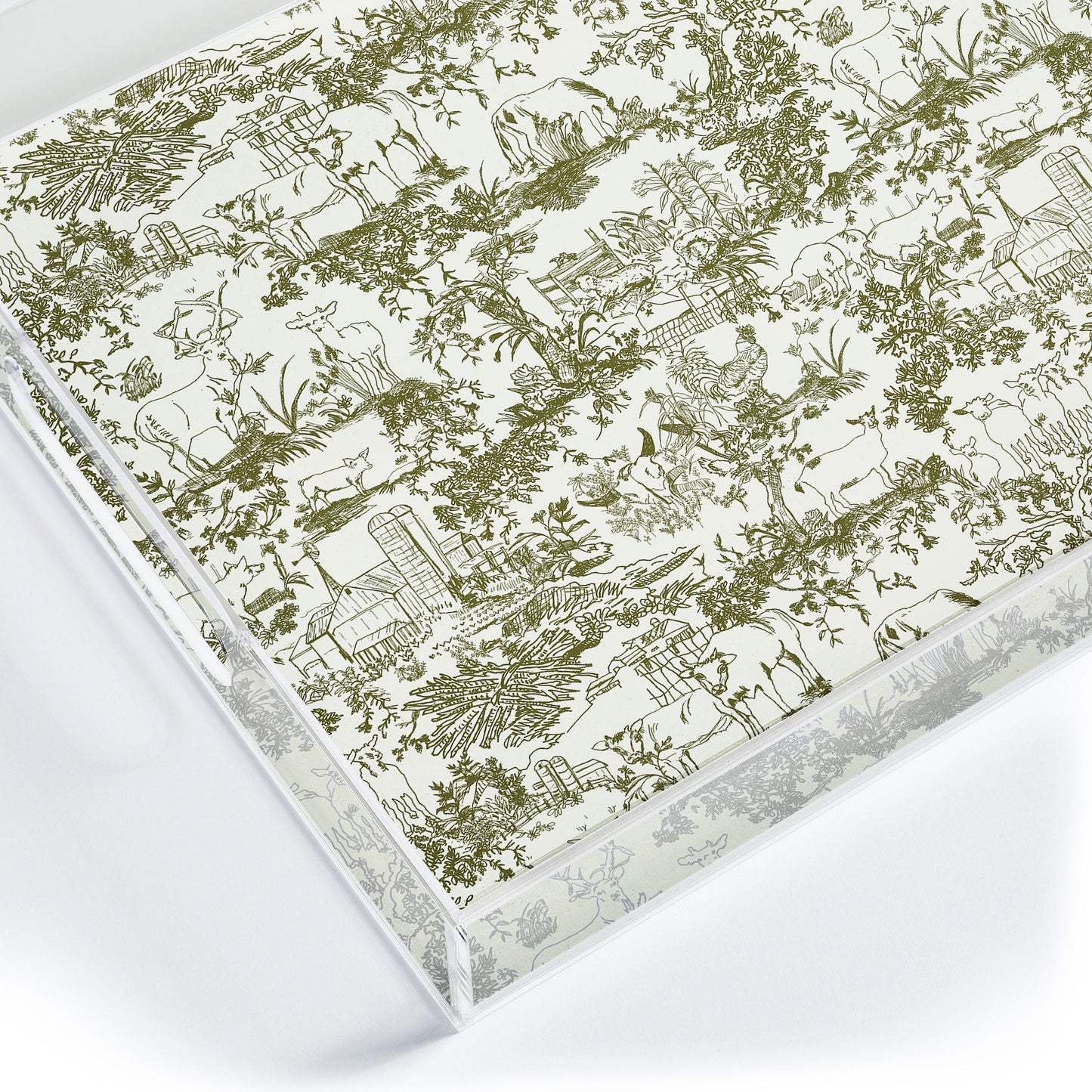 Rachelle Roberts Farm Land Toile In Vintage Green Acrylic Tray
