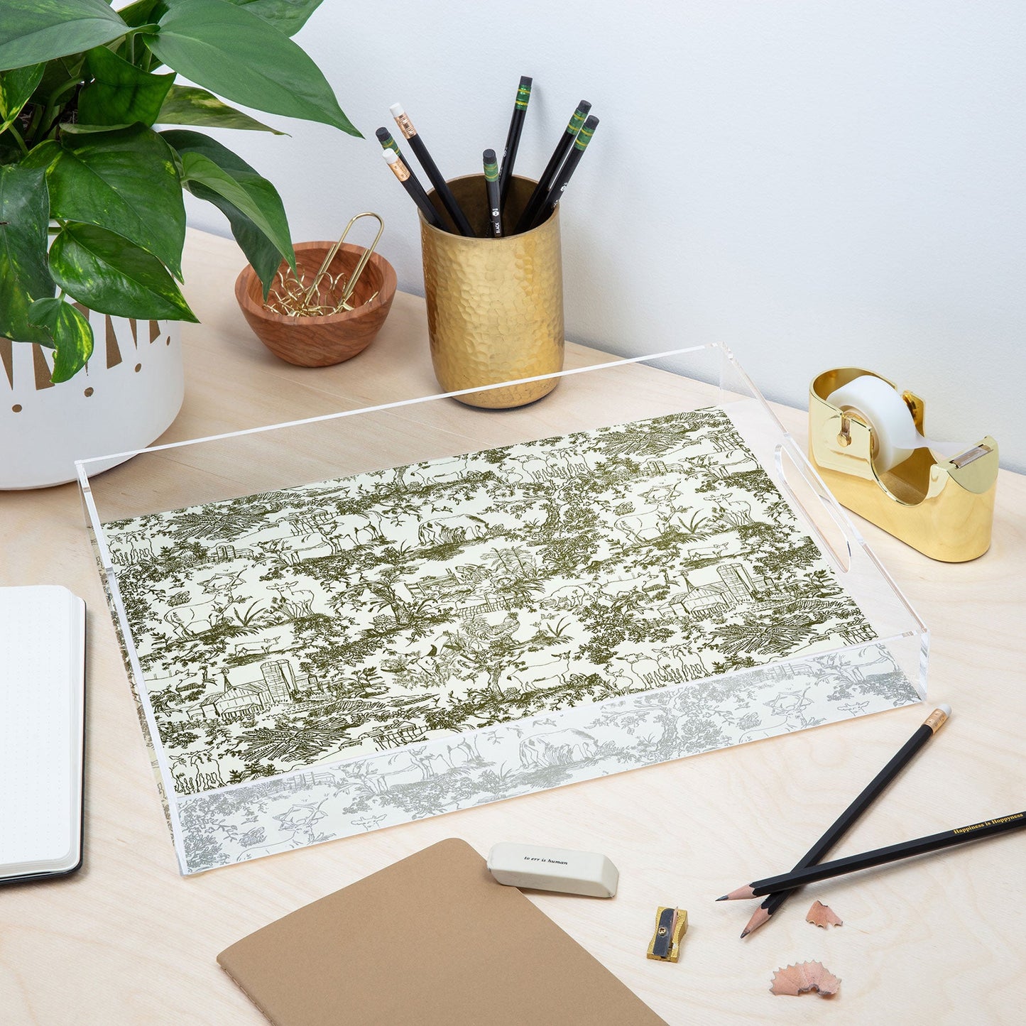 Rachelle Roberts Farm Land Toile In Vintage Green Acrylic Tray