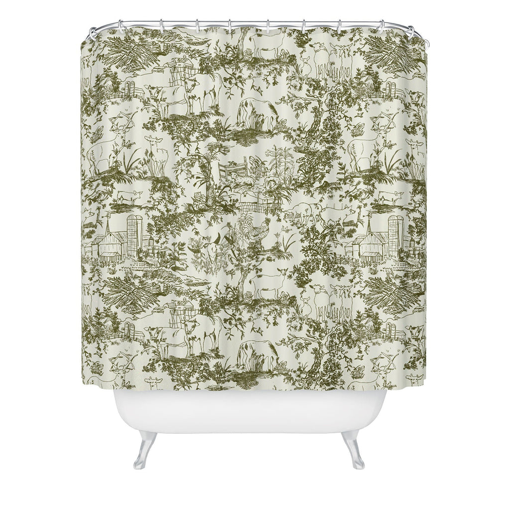 Rachelle Roberts Farm Land Toile In Vintage Green Shower Curtain