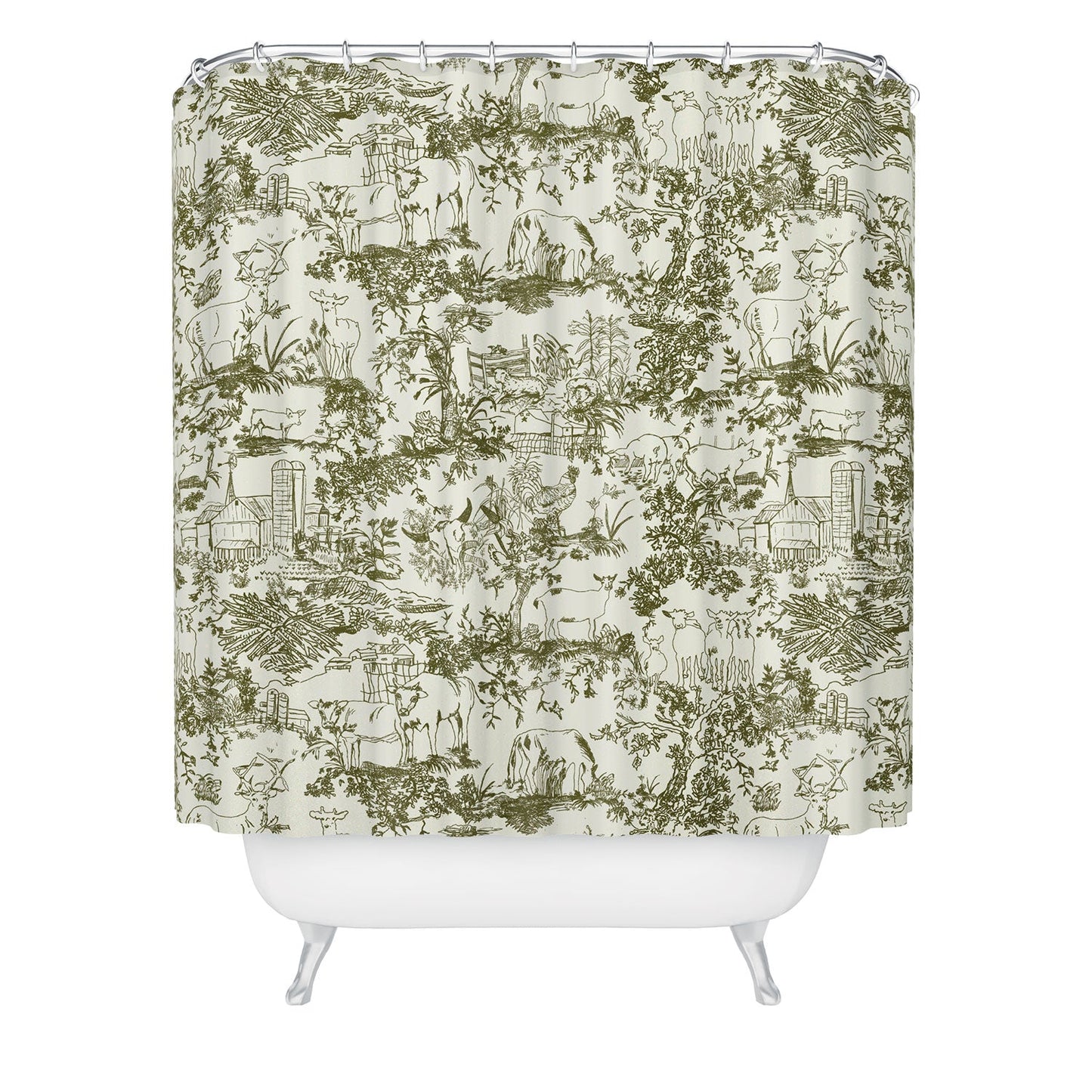 Rachelle Roberts Farm Land Toile In Vintage Green Shower Curtain