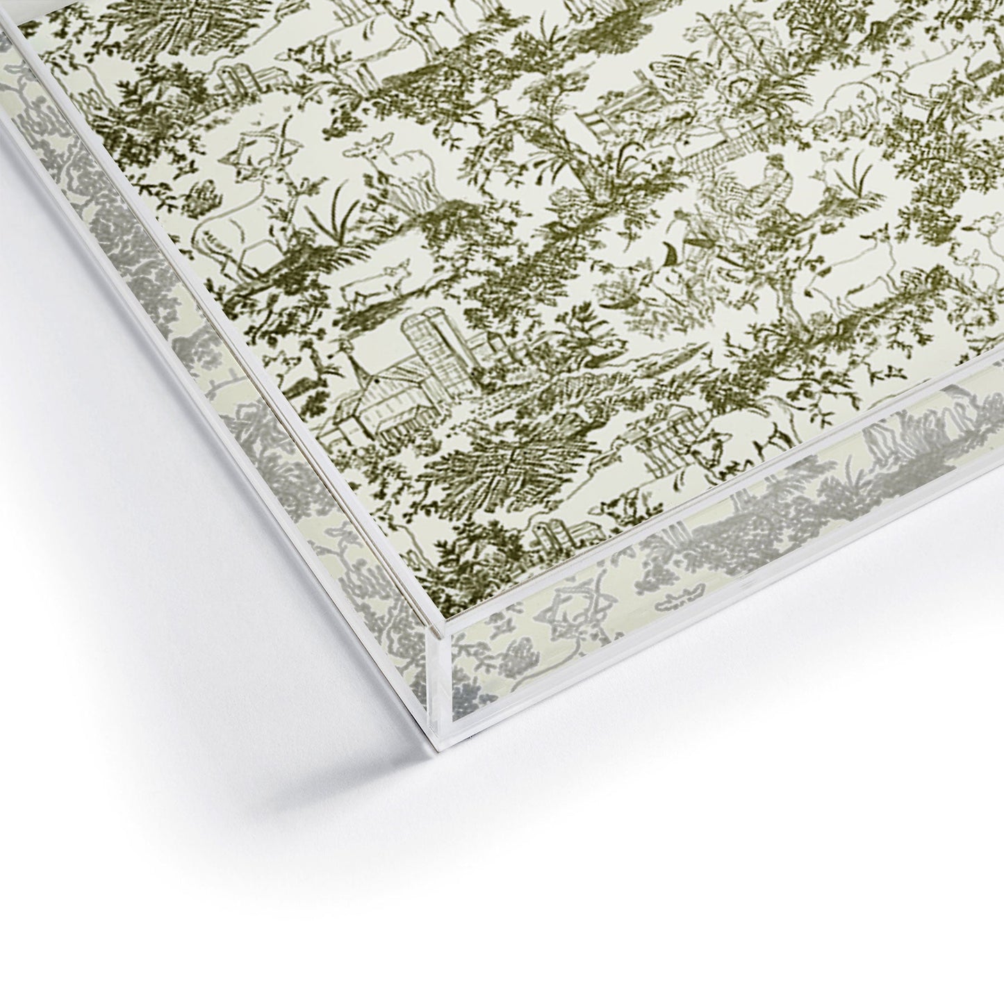 Rachelle Roberts Farm Land Toile In Vintage Green Acrylic Tray