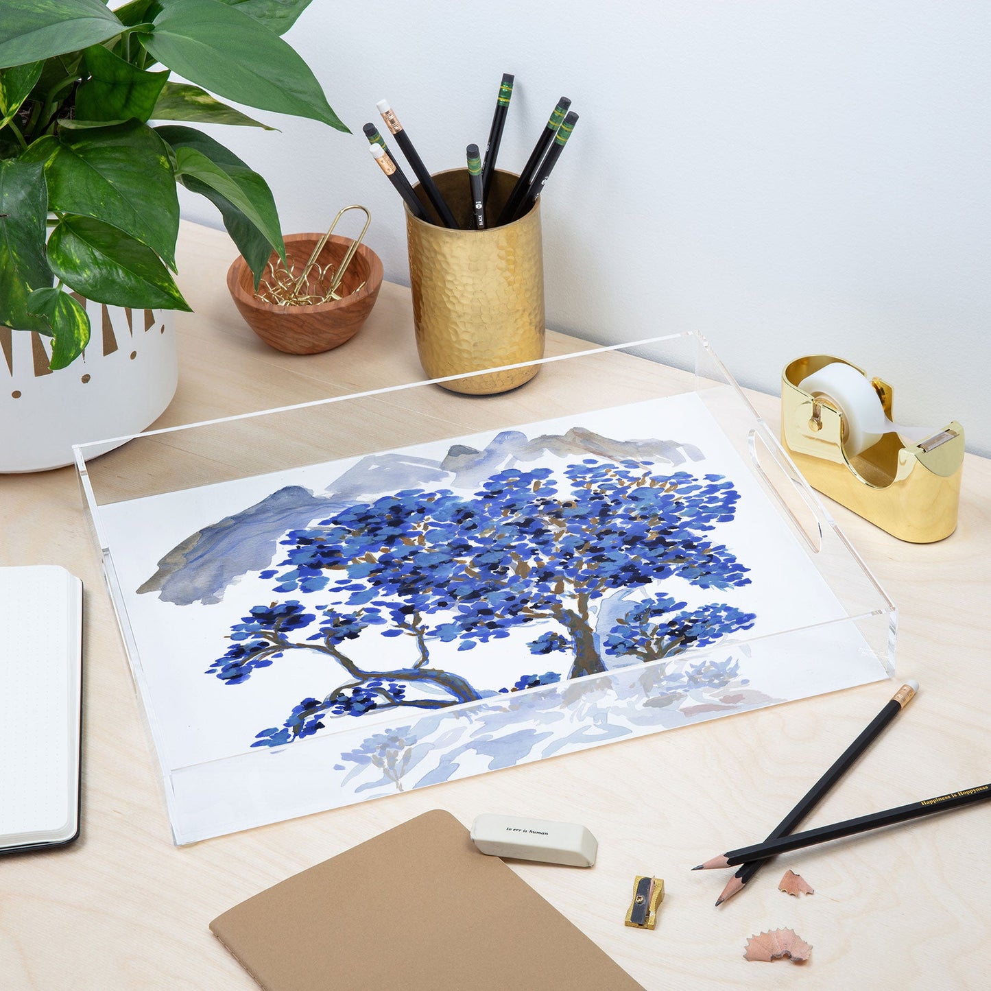 Rachelle Roberts Misty Blue Mountain Acrylic Tray