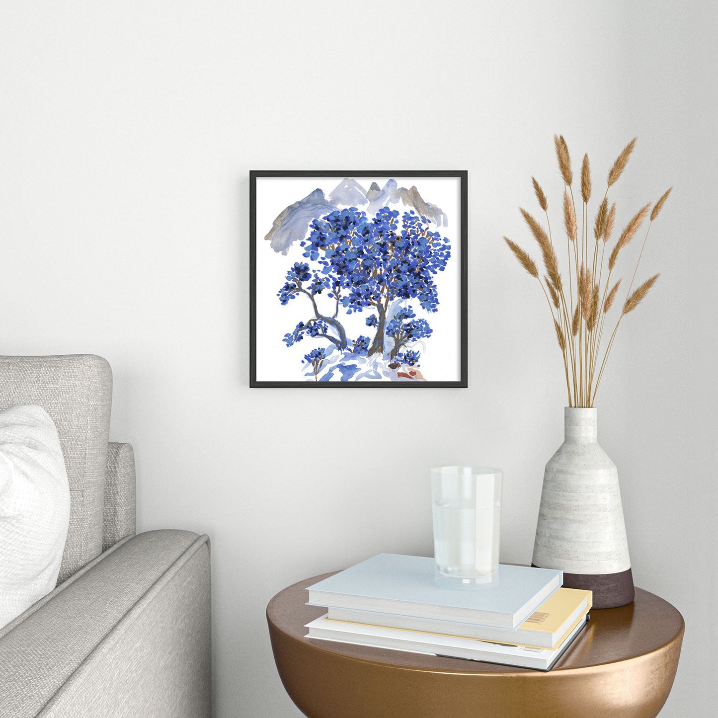 Rachelle Roberts Misty Blue Mountain Square Metal Framed Art Print
