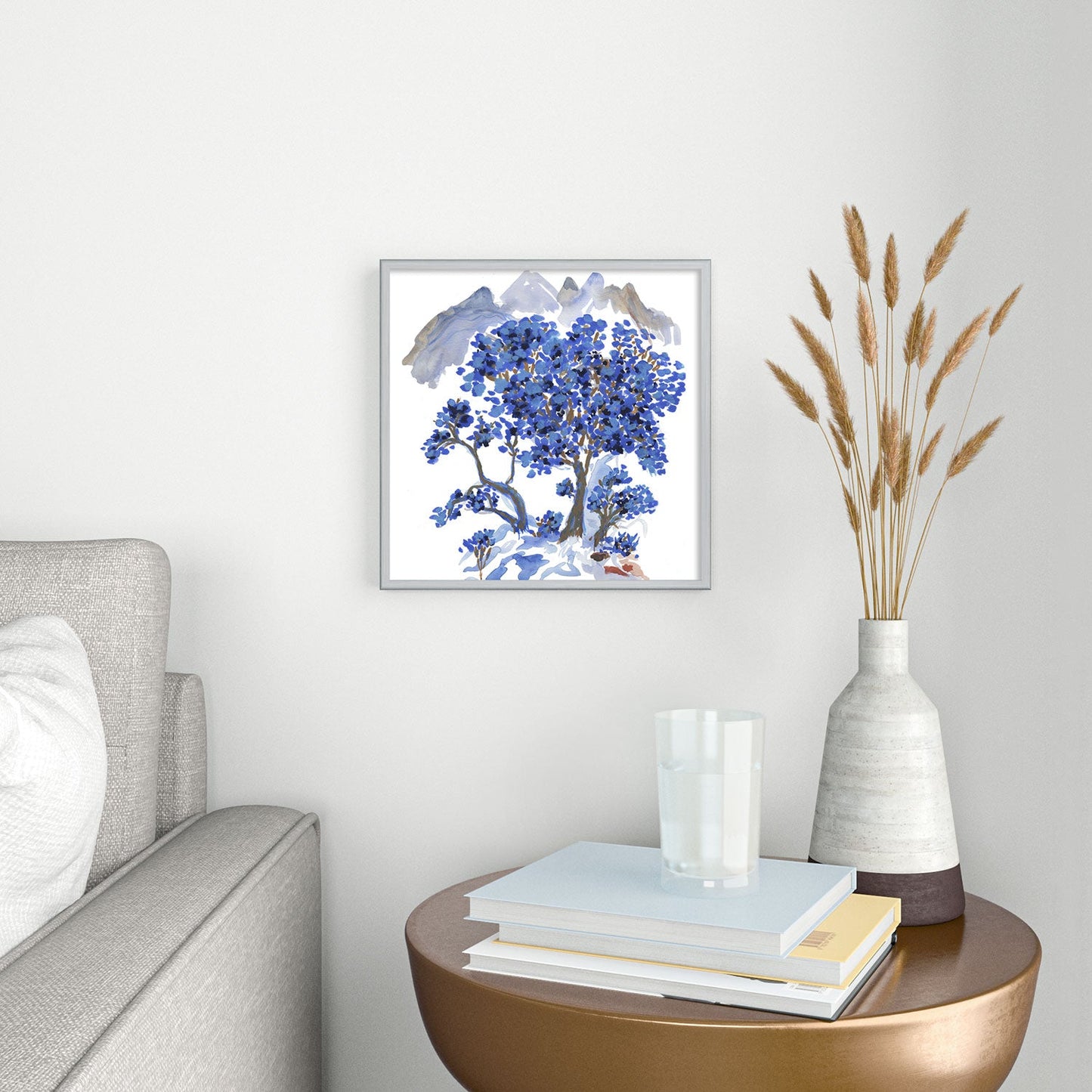 Rachelle Roberts Misty Blue Mountain Square Metal Framed Art Print
