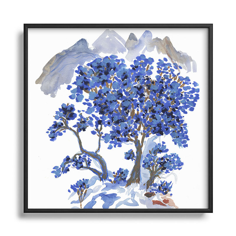 Rachelle Roberts Misty Blue Mountain Square Metal Framed Art Print