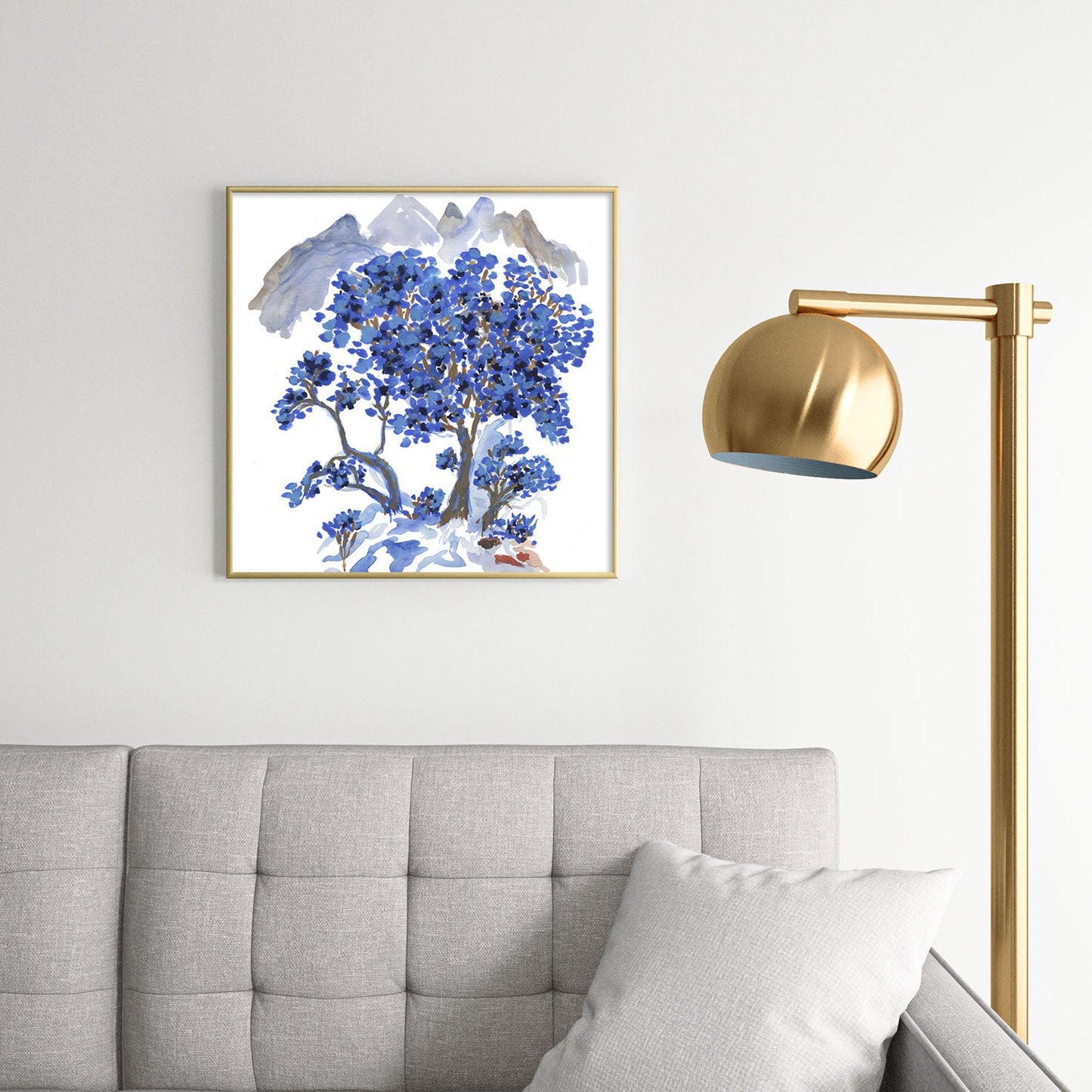 Rachelle Roberts Misty Blue Mountain Square Metal Framed Art Print