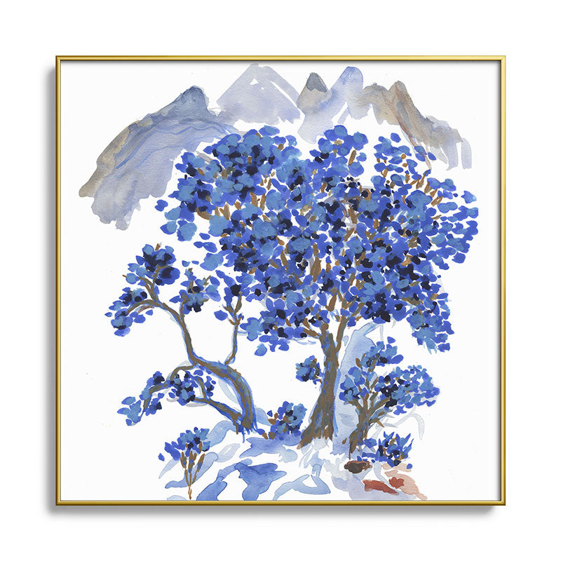 Rachelle Roberts Misty Blue Mountain Square Metal Framed Art Print