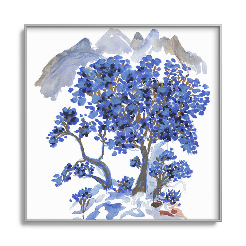 Rachelle Roberts Misty Blue Mountain Square Metal Framed Art Print