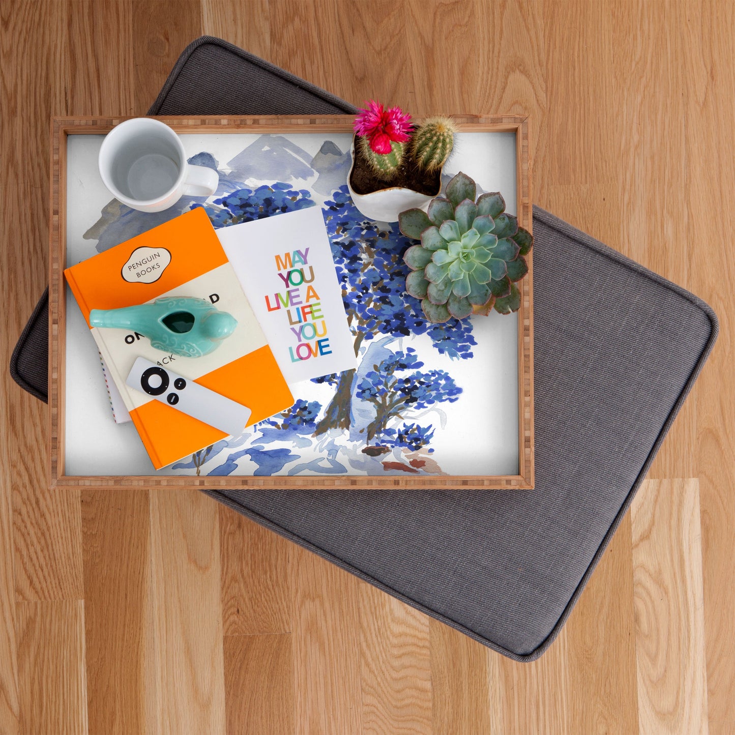 Rachelle Roberts Misty Blue Mountain Rectangular Tray