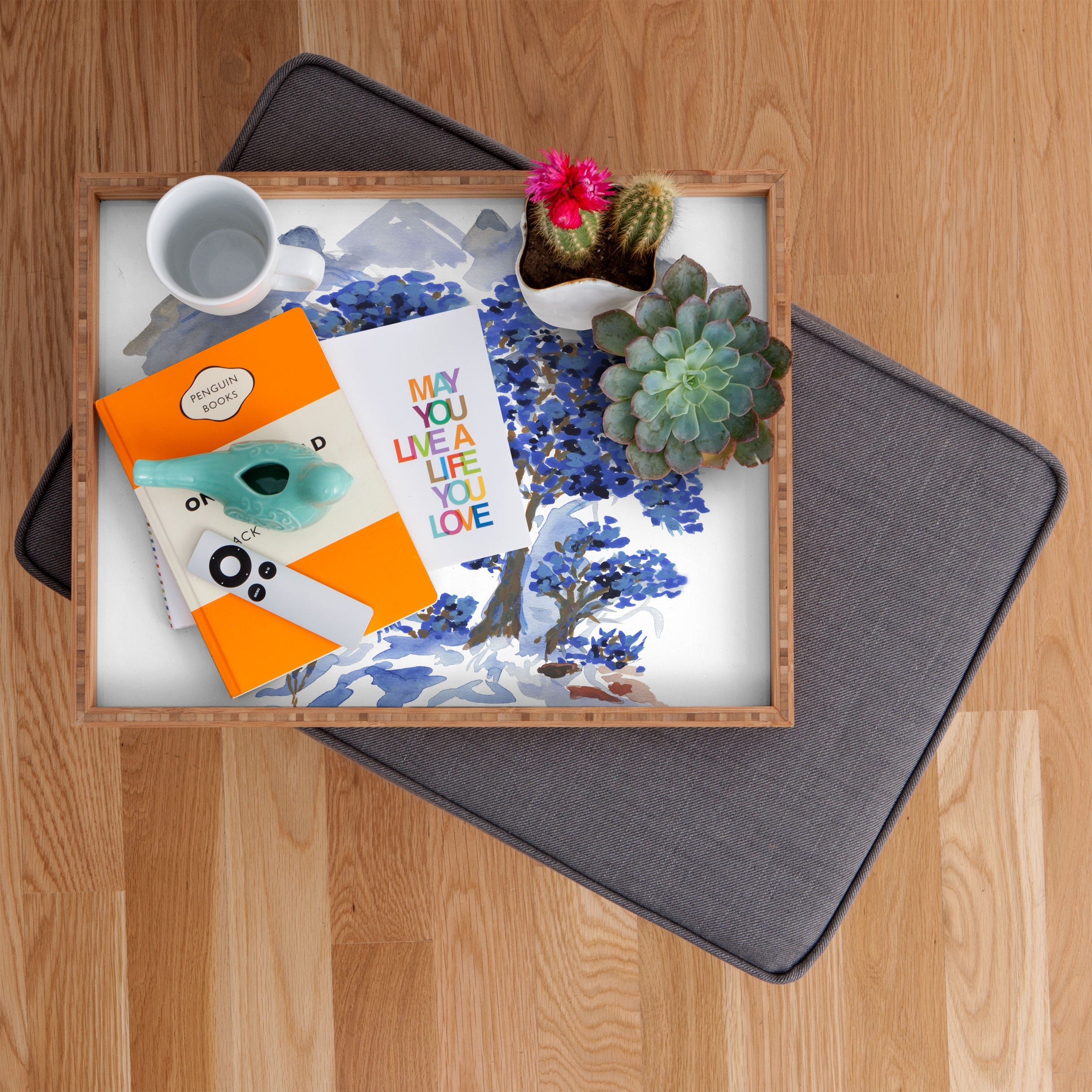 Rachelle Roberts Misty Blue Mountain Rectangular Tray