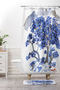 Rachelle Roberts Misty Blue Mountain Shower Curtain And Mat
