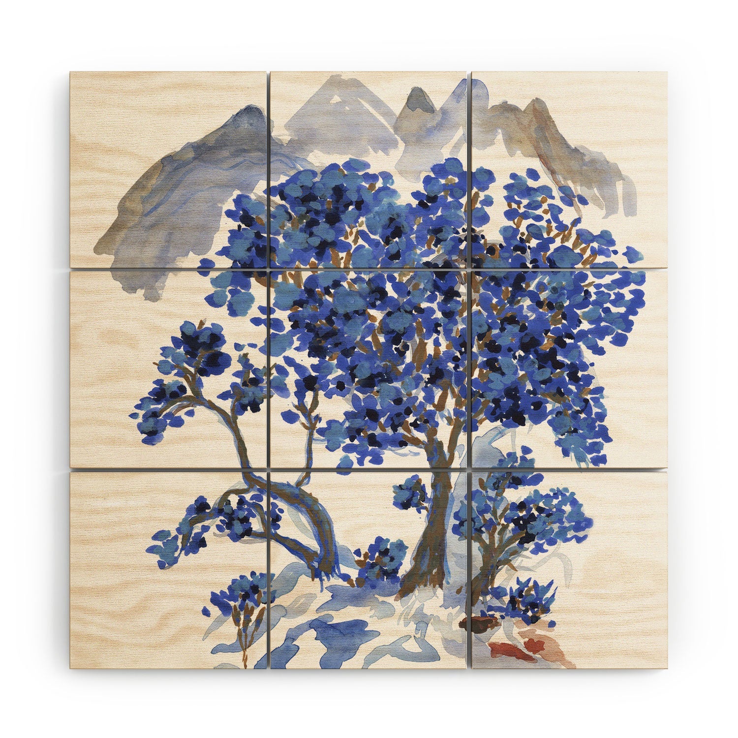 Rachelle Roberts Misty Blue Mountain Wood Wall Mural