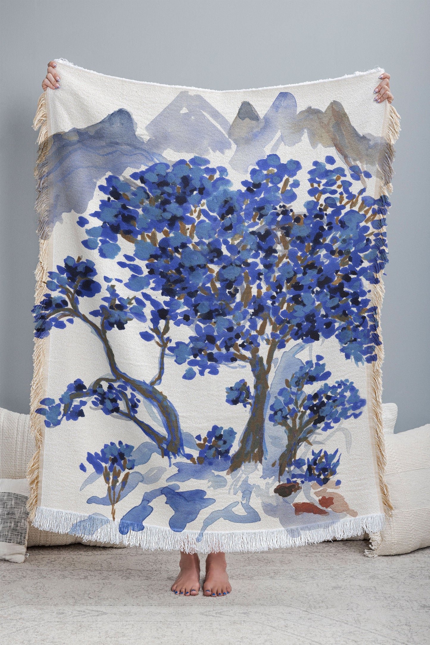 Rachelle Roberts Misty Blue Mountain Throw Blanket
