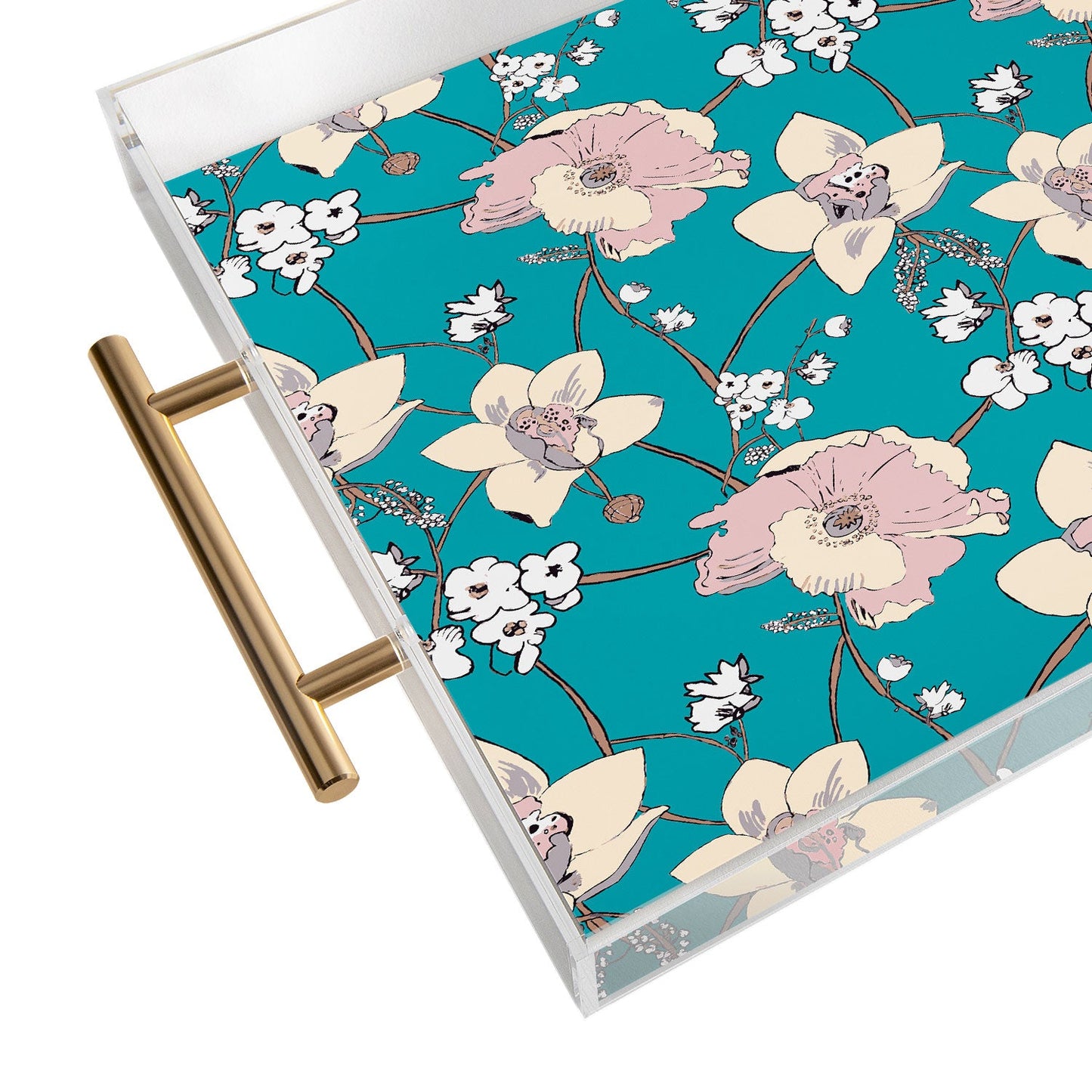 Rachelle Roberts Painted Poppy In Turquoise Acrylic Tray