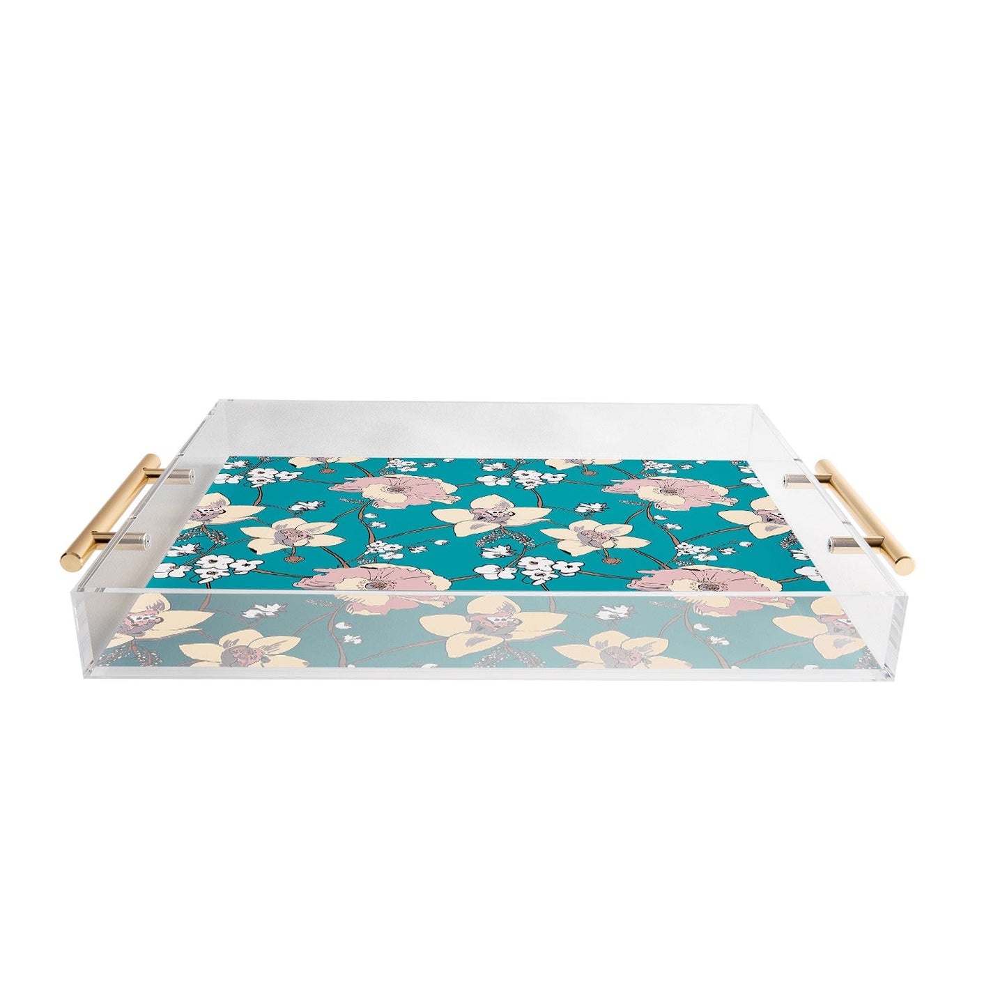 Rachelle Roberts Painted Poppy In Turquoise Acrylic Tray