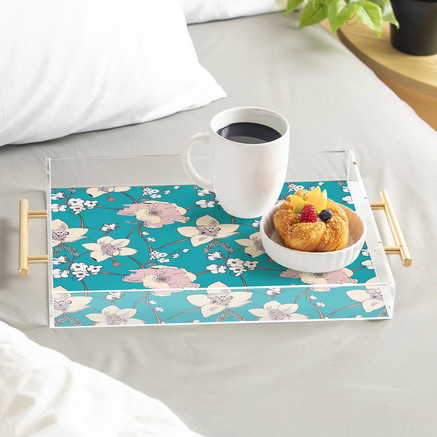 Rachelle Roberts Painted Poppy In Turquoise Acrylic Tray