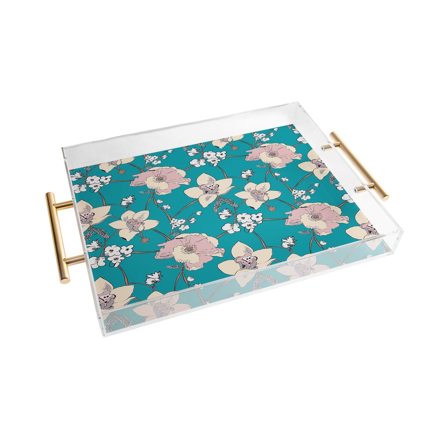 Rachelle Roberts Painted Poppy In Turquoise Acrylic Tray
