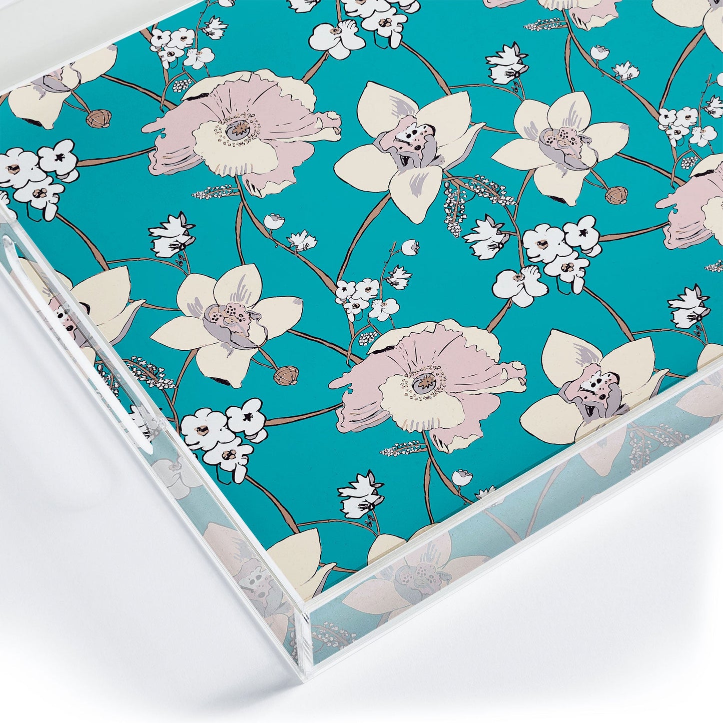 Rachelle Roberts Painted Poppy In Turquoise Acrylic Tray