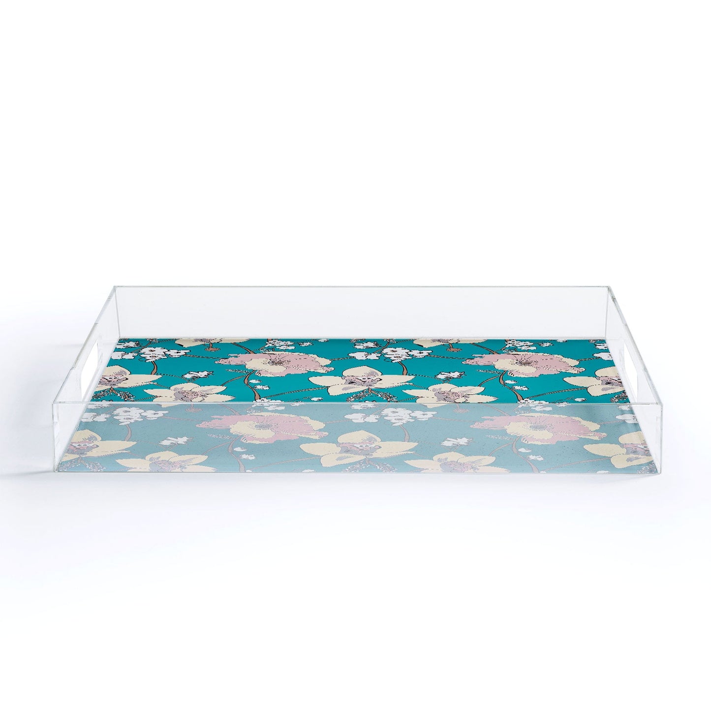Rachelle Roberts Painted Poppy In Turquoise Acrylic Tray
