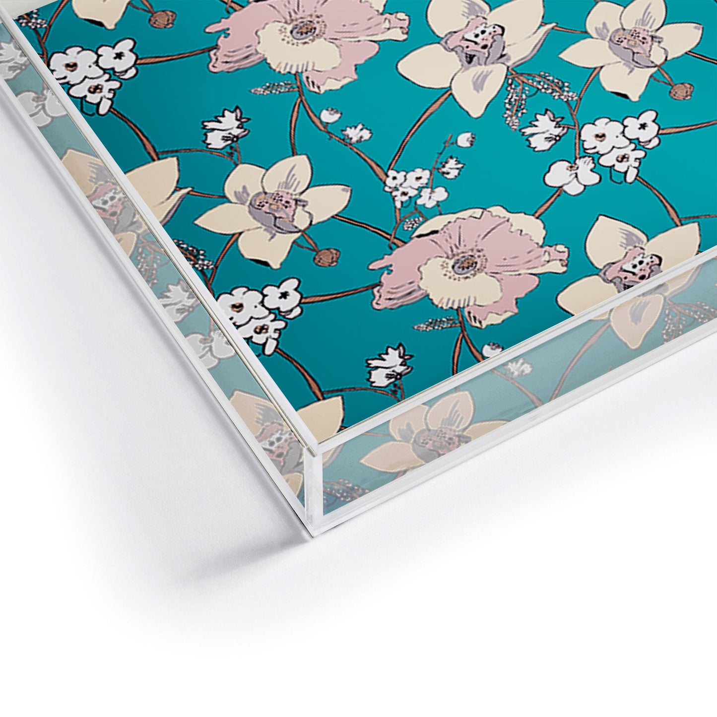 Rachelle Roberts Painted Poppy In Turquoise Acrylic Tray
