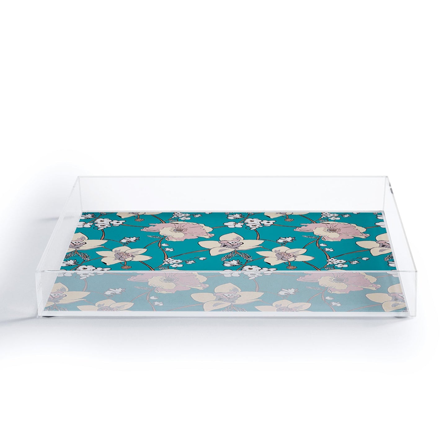 Rachelle Roberts Painted Poppy In Turquoise Acrylic Tray