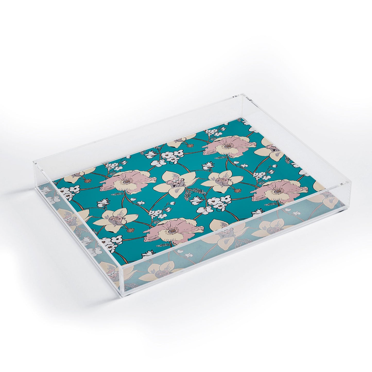 Rachelle Roberts Painted Poppy In Turquoise Acrylic Tray