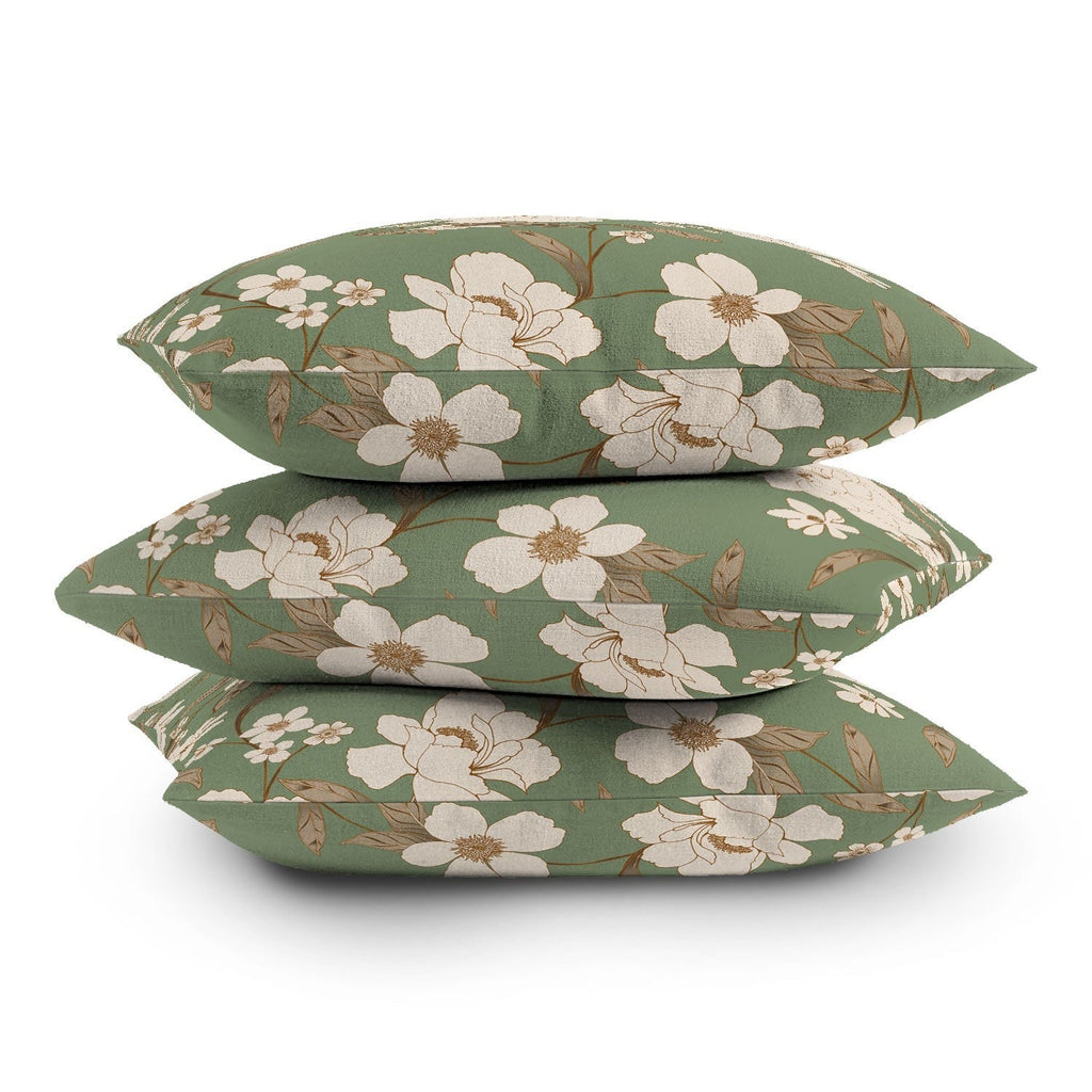 Gabriela Fuente Olive Floral Roberta Outdoor Throw Pillow