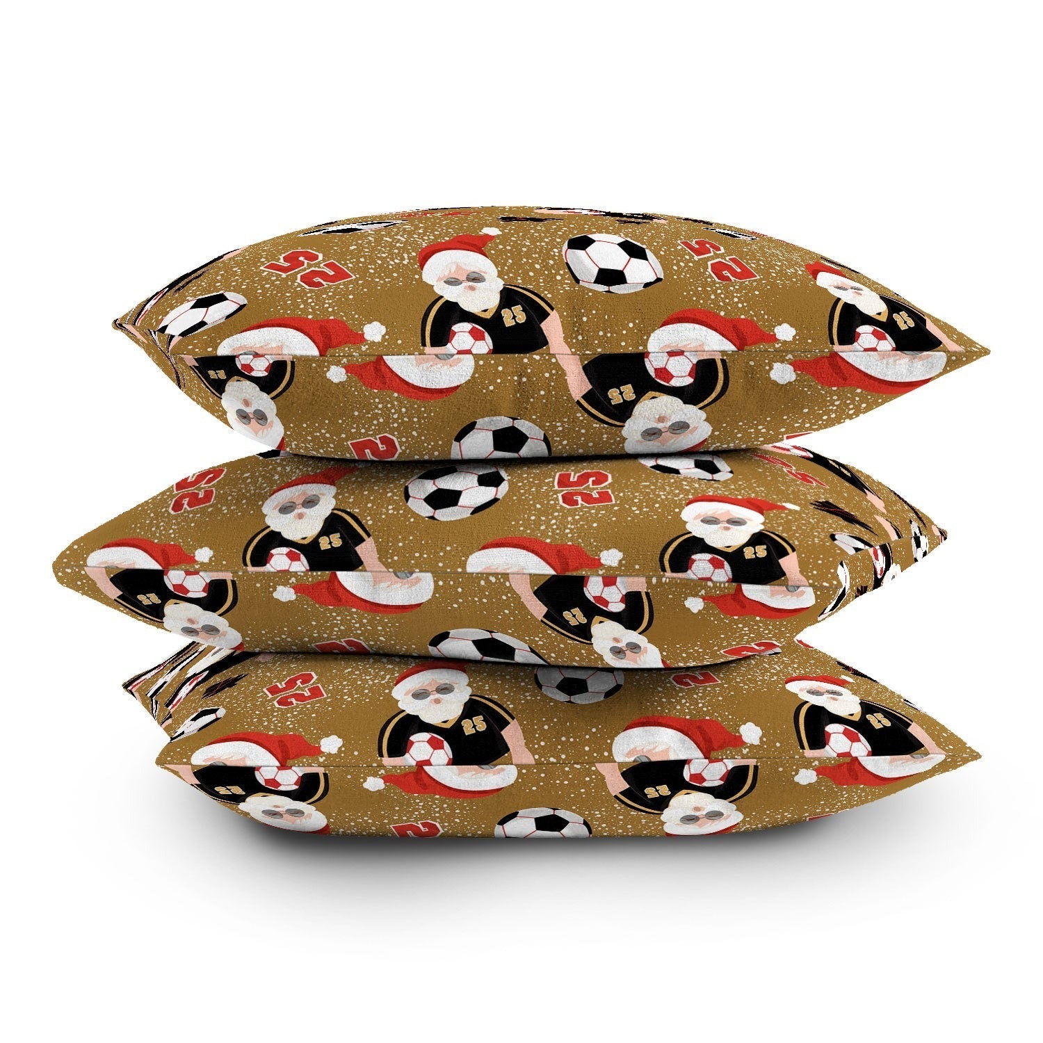 Design by Spark Sporty Soccer Santa Holiday Throw Pillow