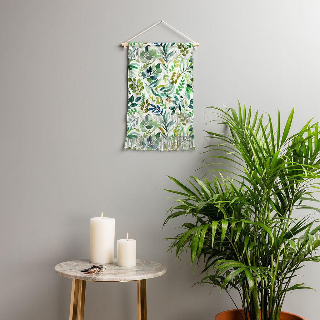 Ninola Design Botanic Retreat Loose Botanical Leaves Watercolor Green Wall Hanging Portrait