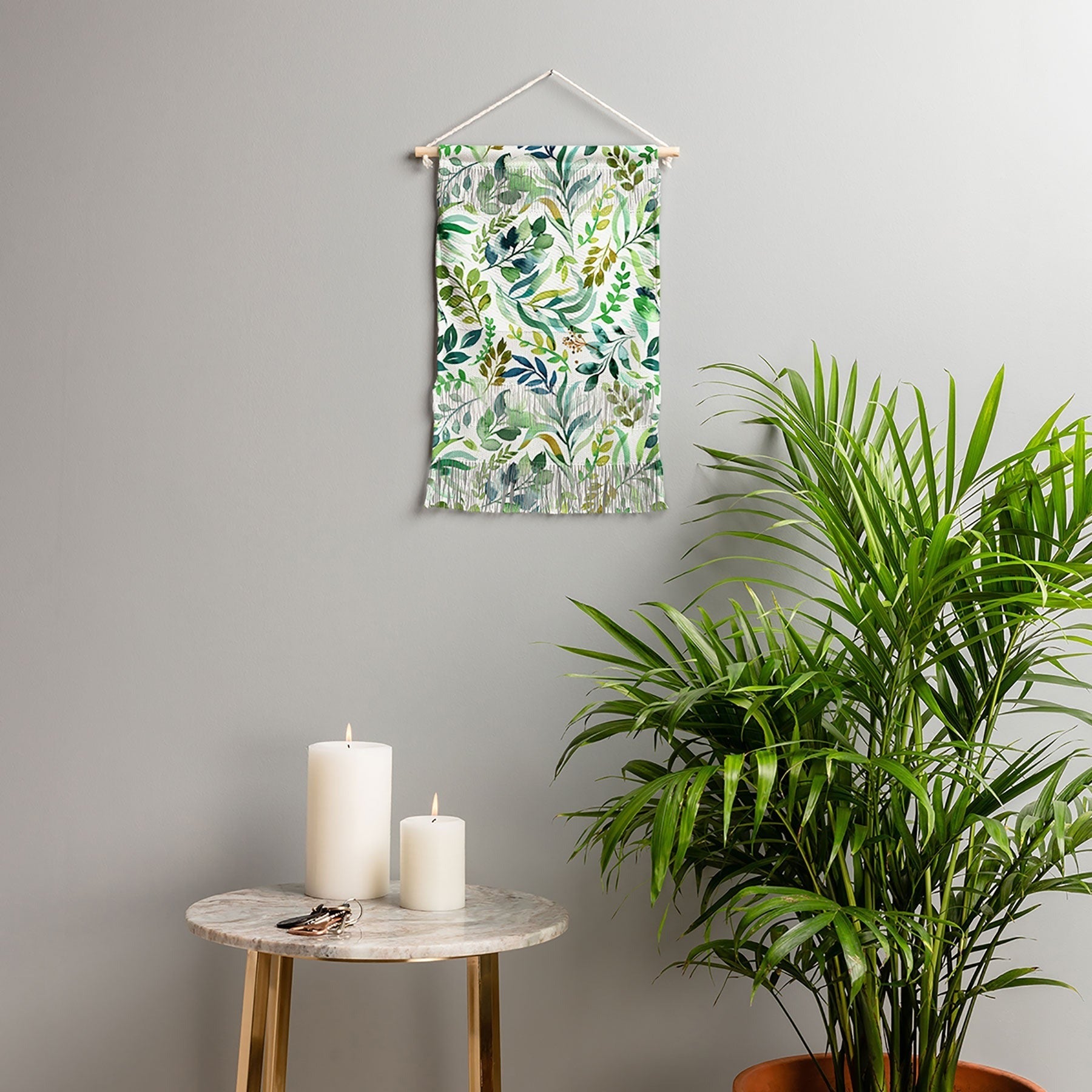 Ninola Design Botanic Retreat Loose Botanical Leaves Watercolor Green Wall Hanging Portrait