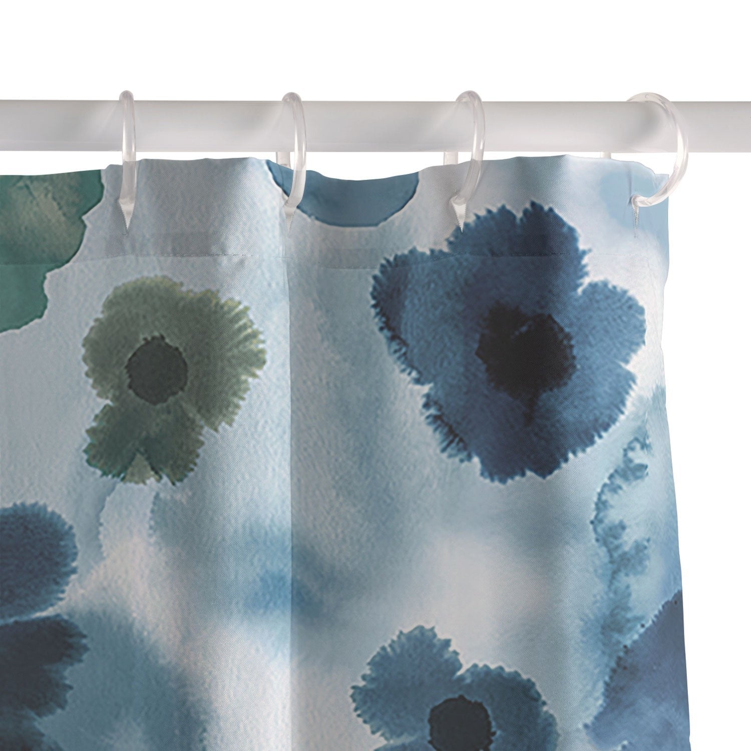 Ninola Design Botanic Retreat Ombre Abstract Watercolor Flowers Blue Navy Shower Curtain