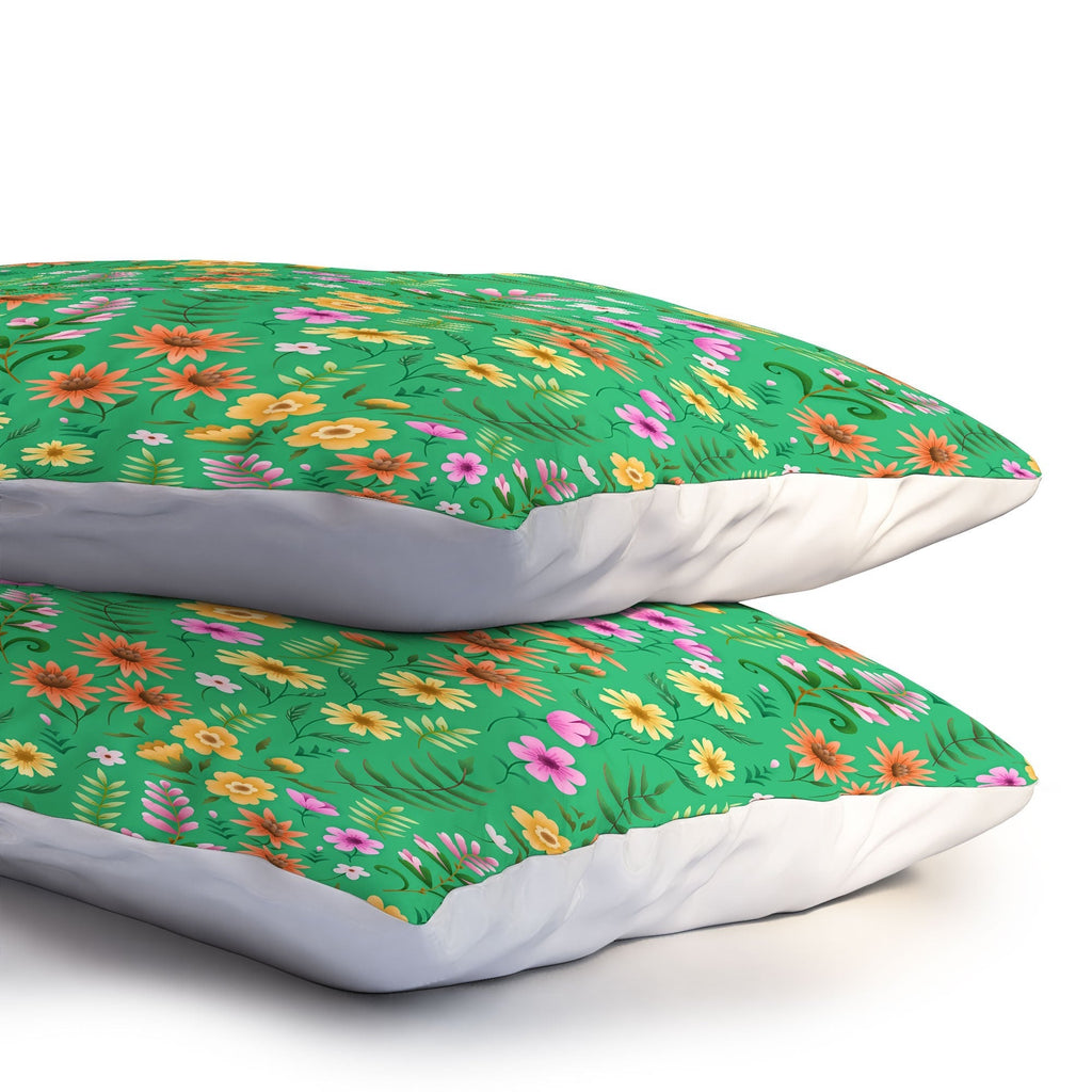 Pimlada Phuapradit Ditsy Spring Floral Green Pillow Shams