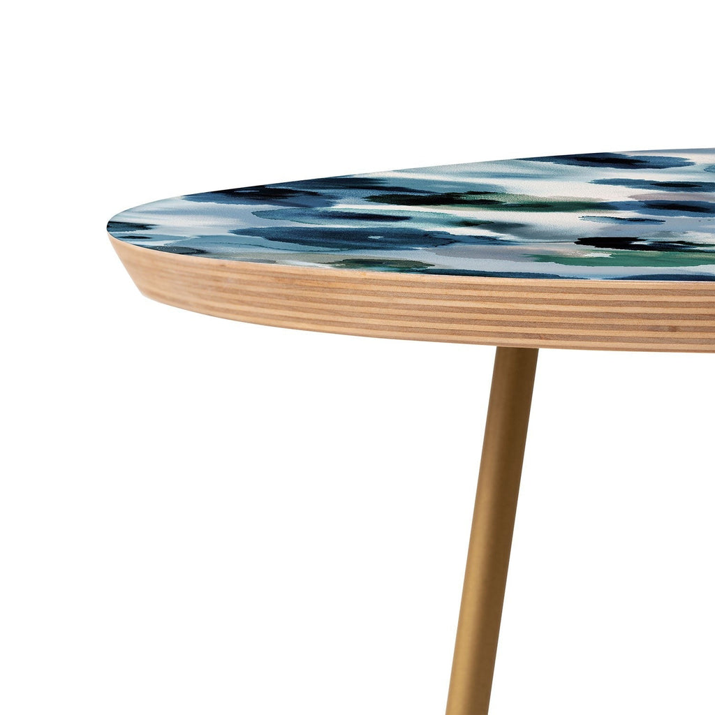 Ninola Design Botanic Retreat Ombre Abstract Watercolor Flowers Blue Navy Round Side Table