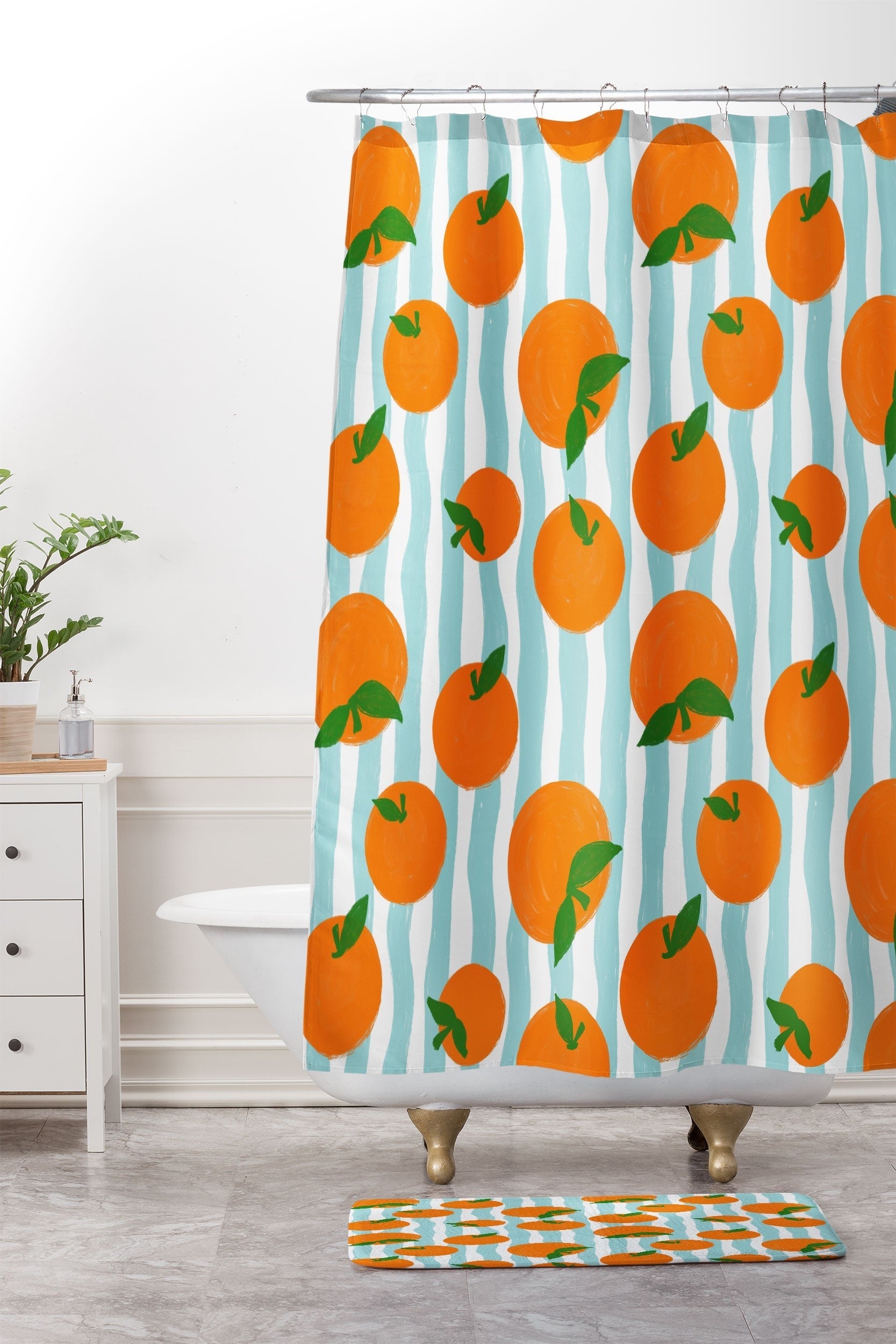 Design by Spark Zesty Oranges and Stripes Memory Foam Bath Mat