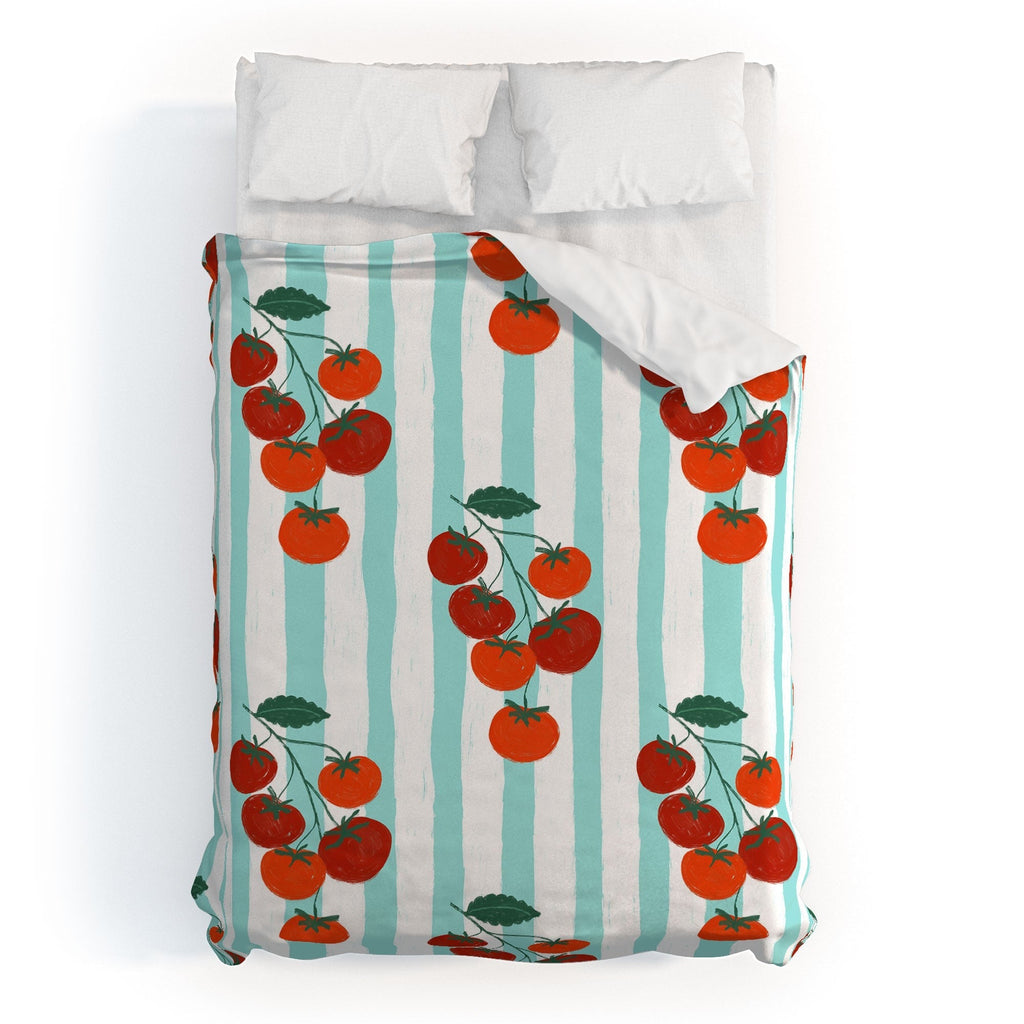 Design by Spark Zesty Tomatoes and Stripes Duvet Cover