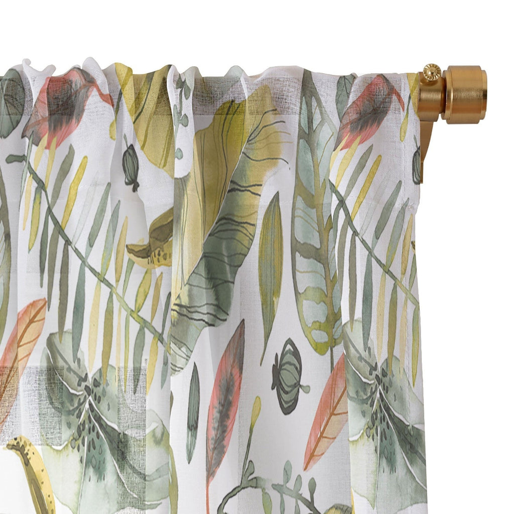 Ninola Design Botanic Retreat Tropical Jungle Leaves Botanical Green Orange Sheer Window Curtain