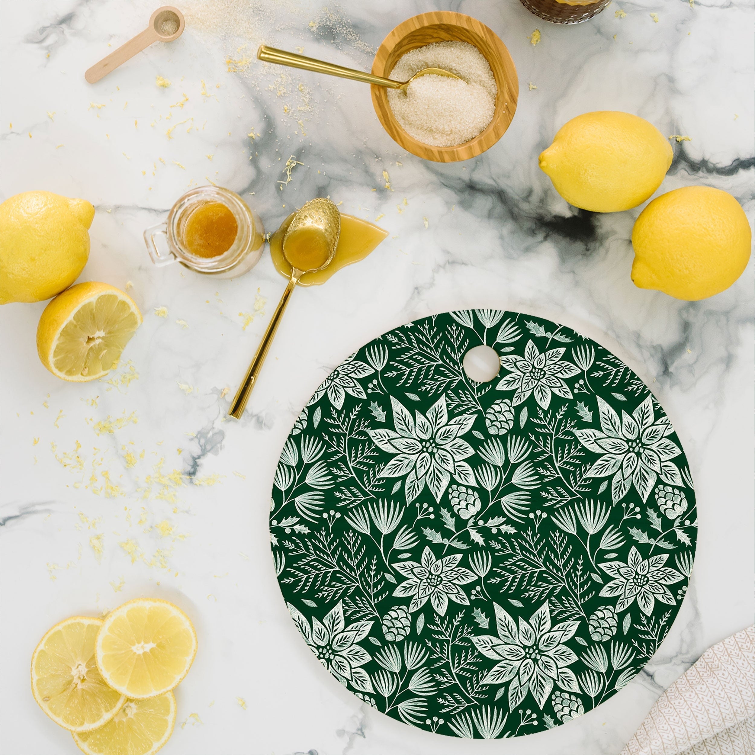 Pimlada Phuapradit Christmas Poinsettia Cutting Board Round
