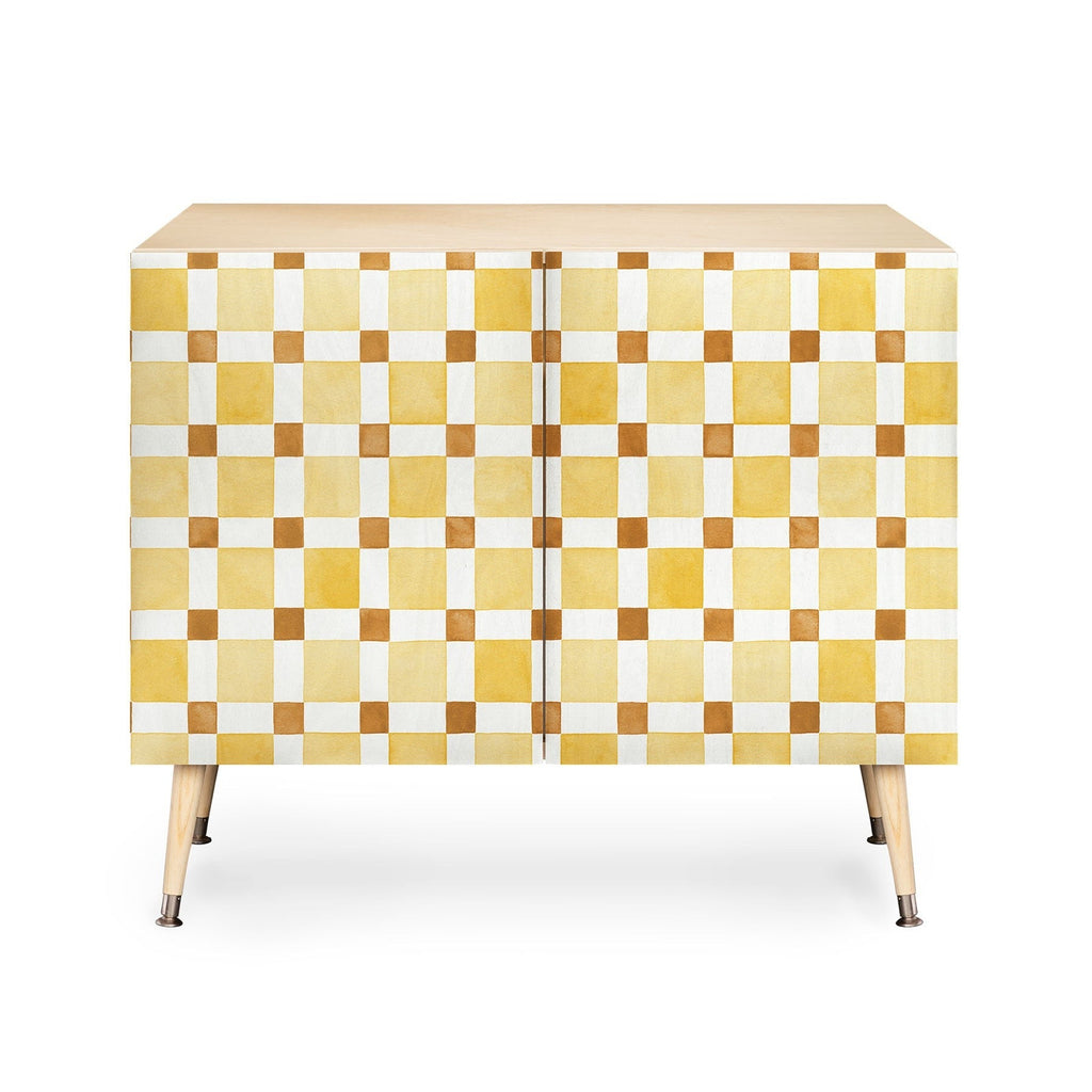 Ninola Design Everyday Artifact Checker Mosaic Tiles Geometry Yellow Credenza