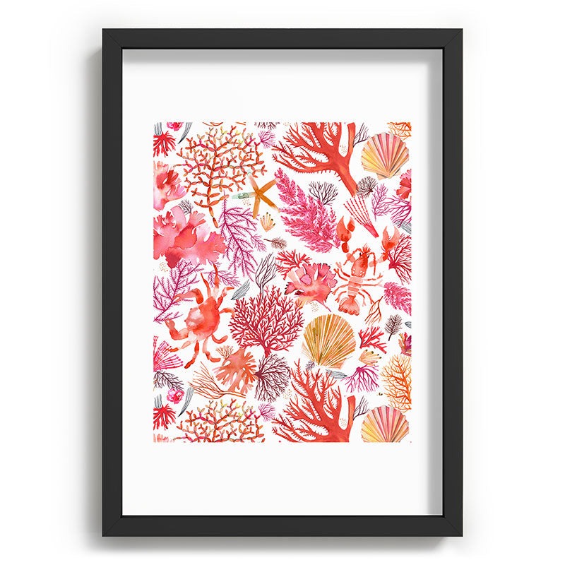 Ninola Design Botanic Retreat Coral Reef Crab Lobster Red Recessed Framing Rectangle