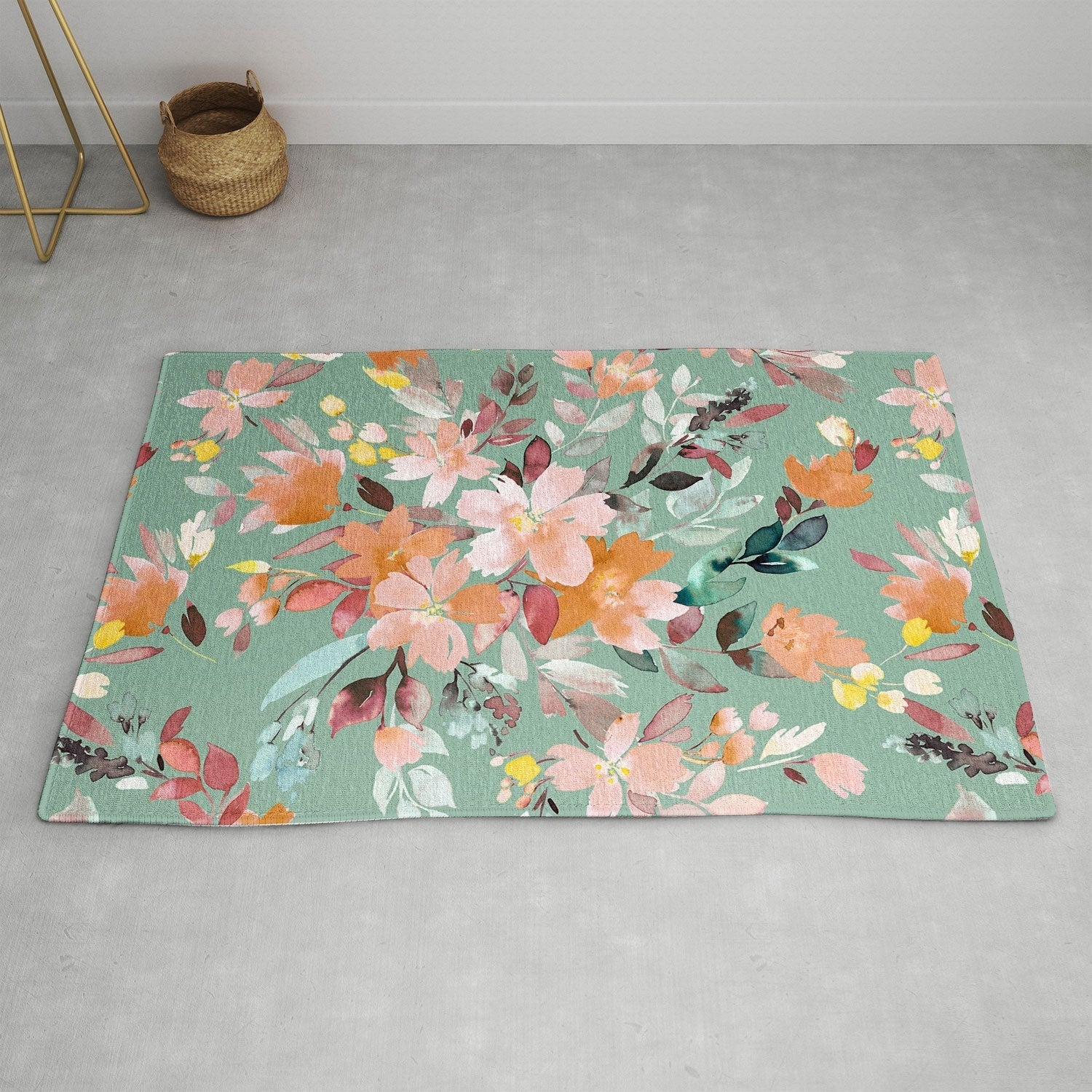 Ninola Design Botanic Retreat Floral Oleander Whimsical Teal Green Area Rug