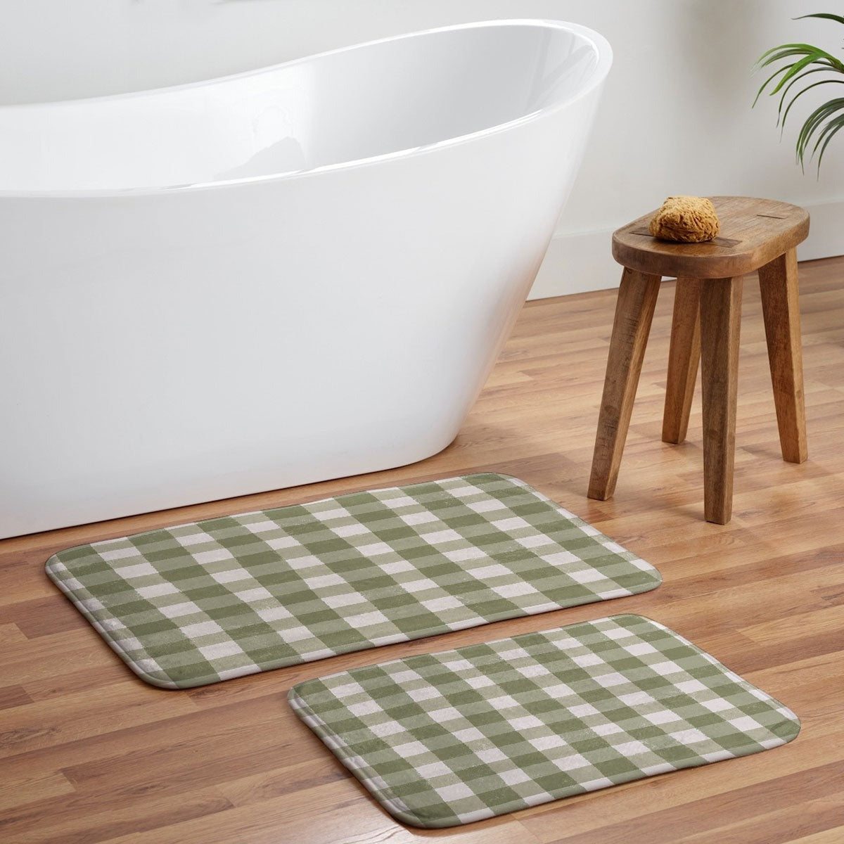 Menina Lisboa Rustic Green Plaid Memory Foam Bath Mat