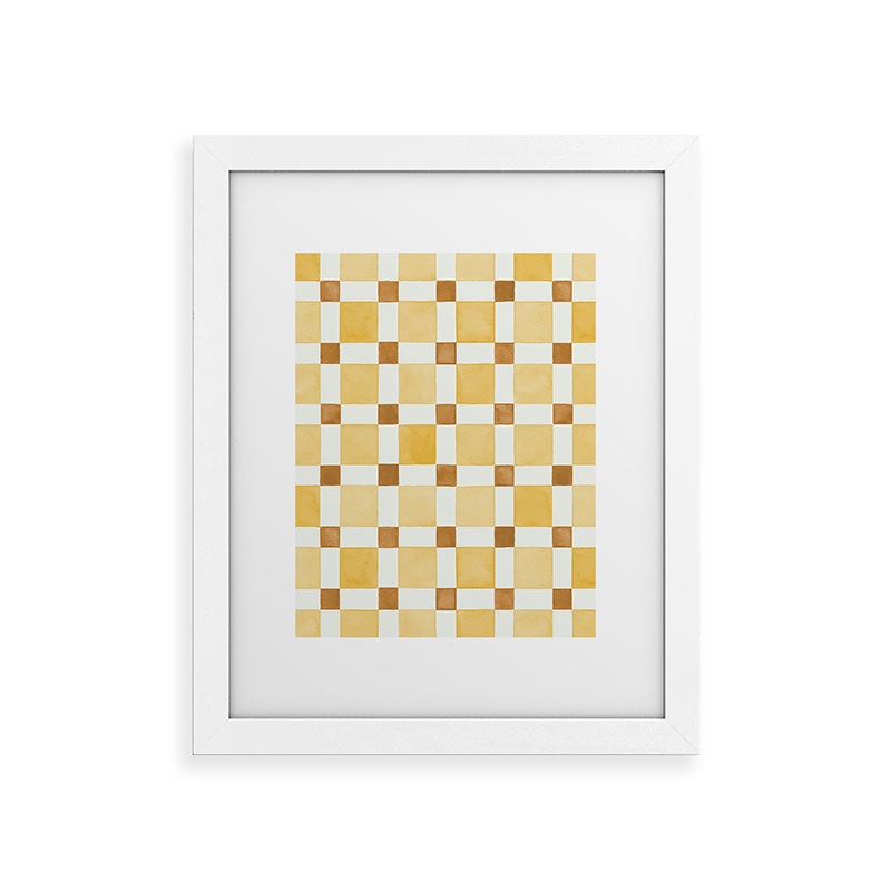 Ninola Design Everyday Artifact Checker Mosaic Tiles Geometry Yellow Framed Art Print