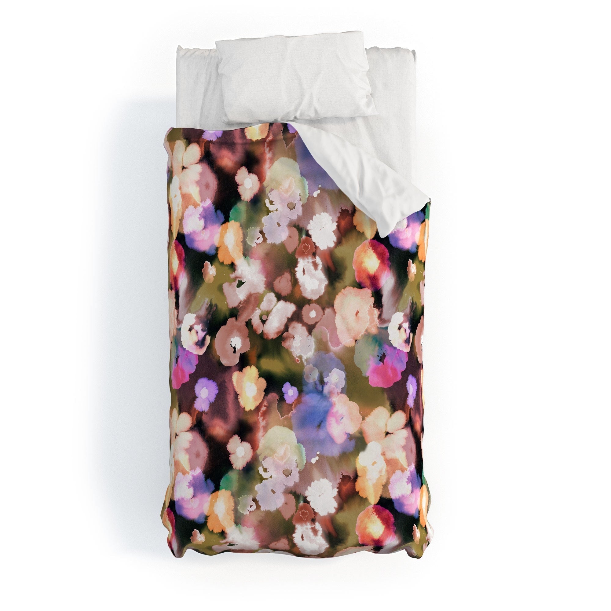 Ninola Design Botanic Retreat Ombre Abstract Watercolor Flowers Pink gold Duvet Cover