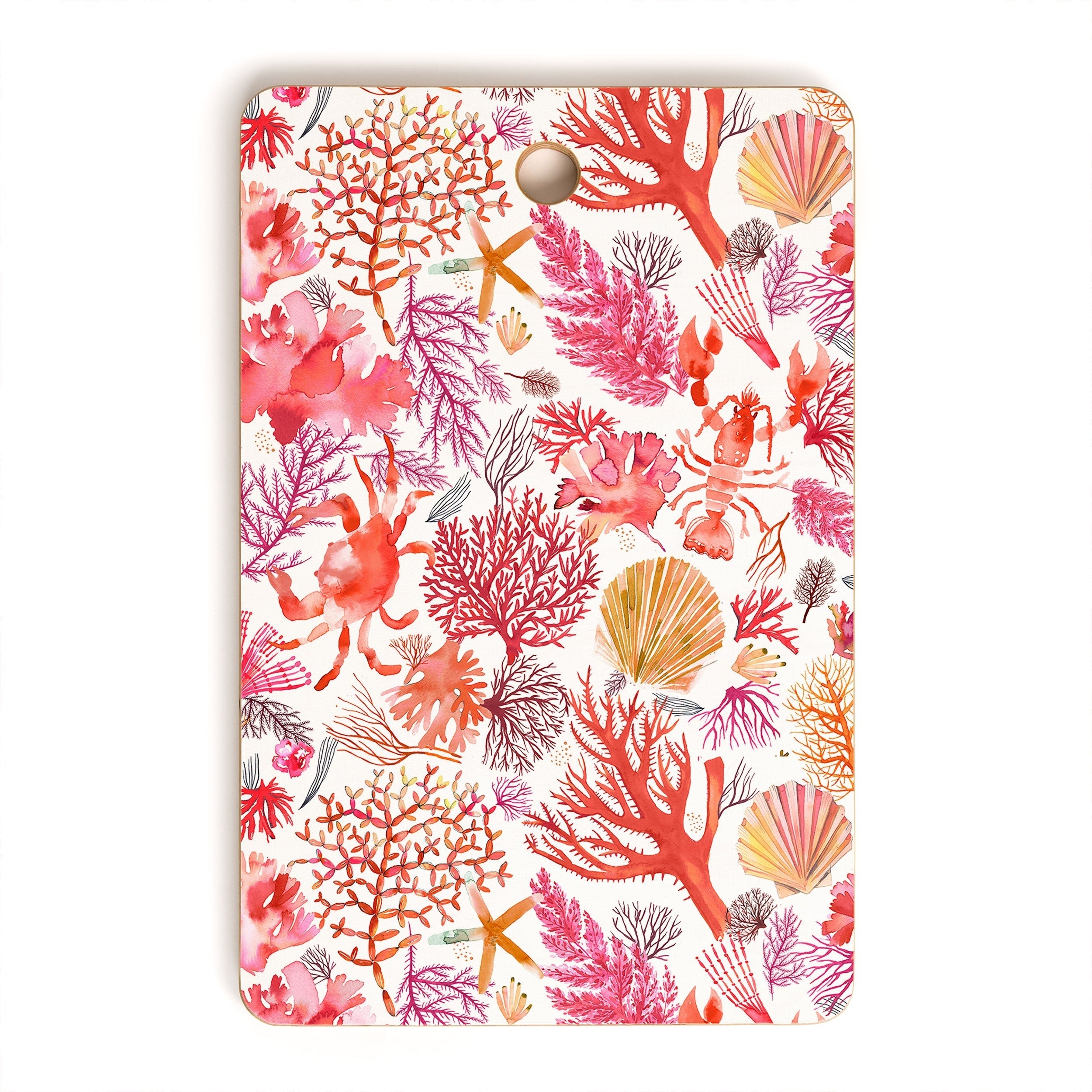 Ninola Design Botanic Retreat Coral Reef Crab Lobster Red Cutting Board Rectangle