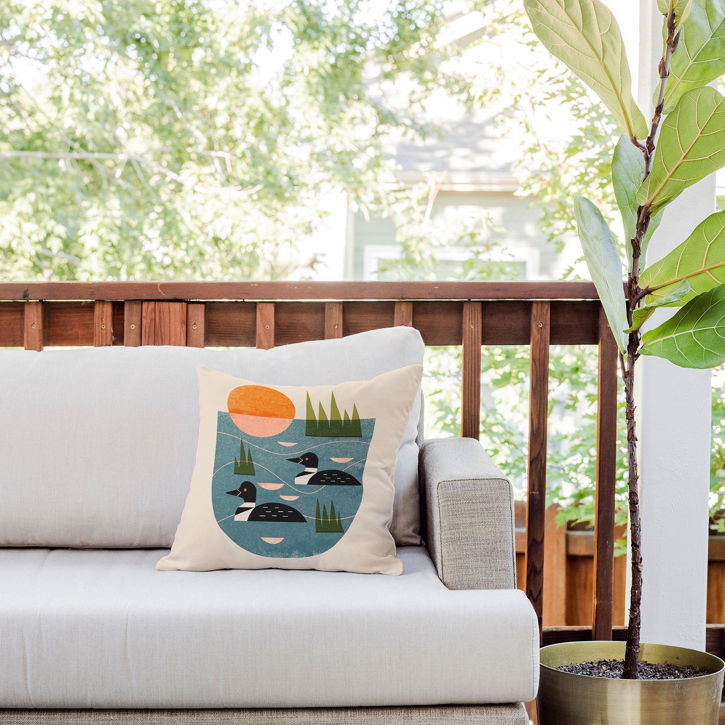 Renea L Thull Loon Lake Outdoor Throw Pillow