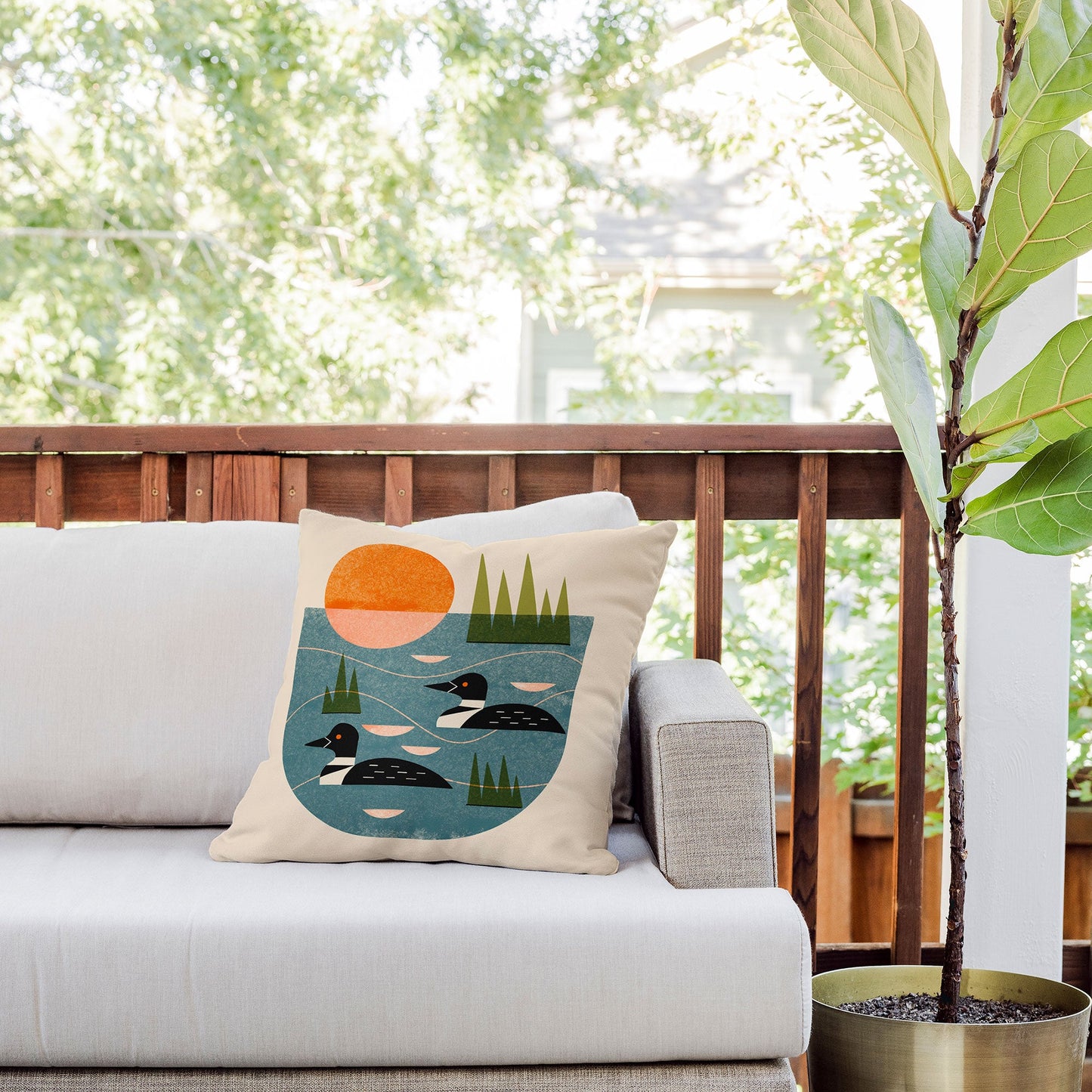 Renea L Thull Loon Lake Outdoor Throw Pillow