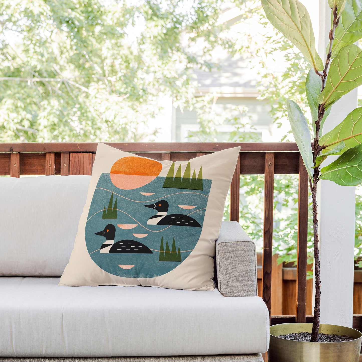 Renea L Thull Loon Lake Outdoor Throw Pillow