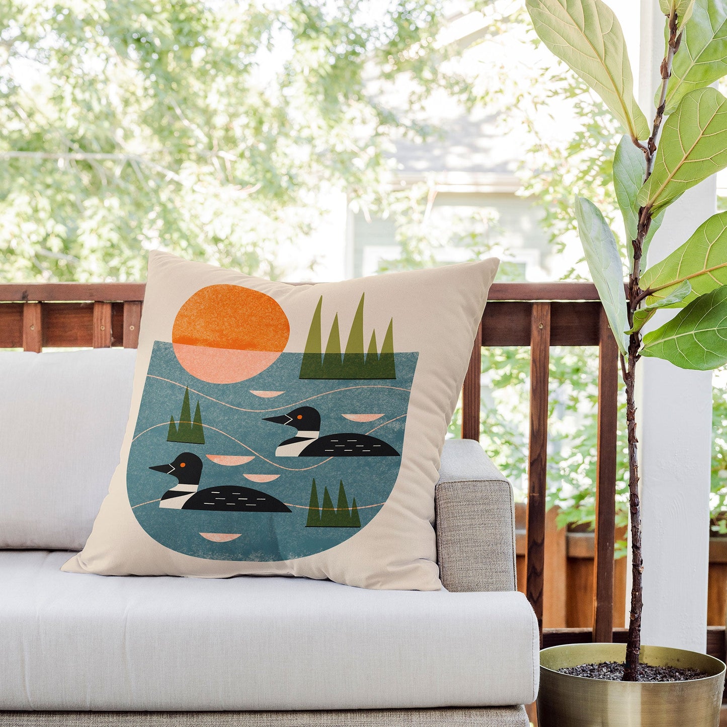 Renea L Thull Loon Lake Outdoor Throw Pillow